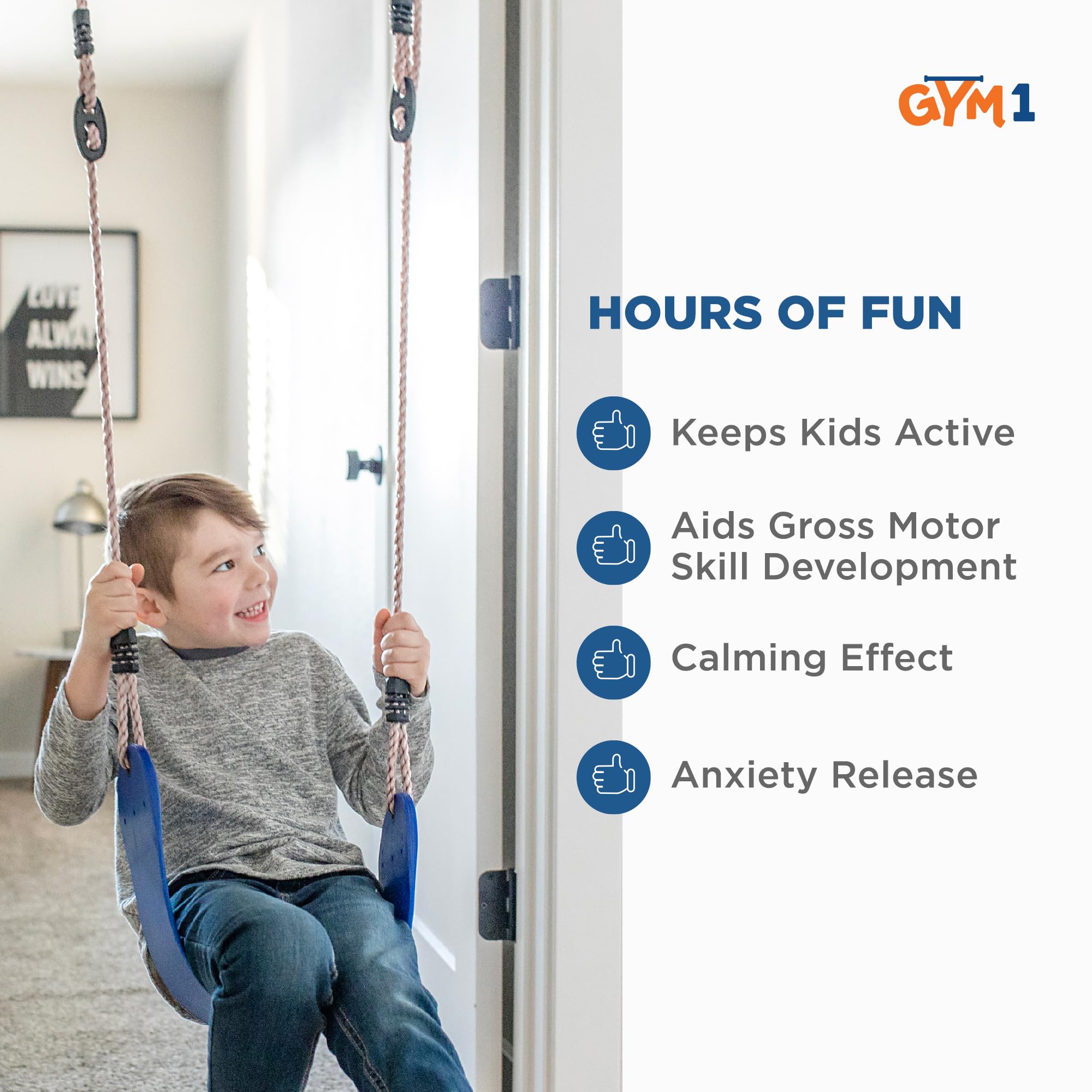 Gym1 6-Piece Doorway Gym Set for Kids & Adults - Indoor Pull-Up Bar, Sensory Swing, Rings, Trapeze, Ladder & Knotted Rope - 300 lbs Capacity - Perfect for Home Workouts, Kids Playroom & Sensory Therapy