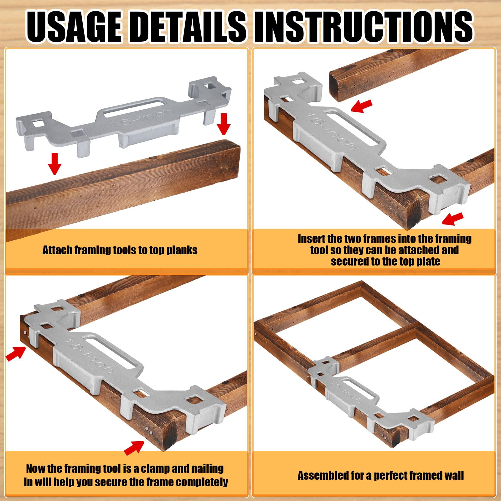 Tandefio 16 Inch Aluminum Framing Stud Layout Tool - Precision Measurement Spacing Jig for Walls, Roofs, Floors & Ladders - Perfect for DIY Home Construction, Renovation & Carpentry Projects