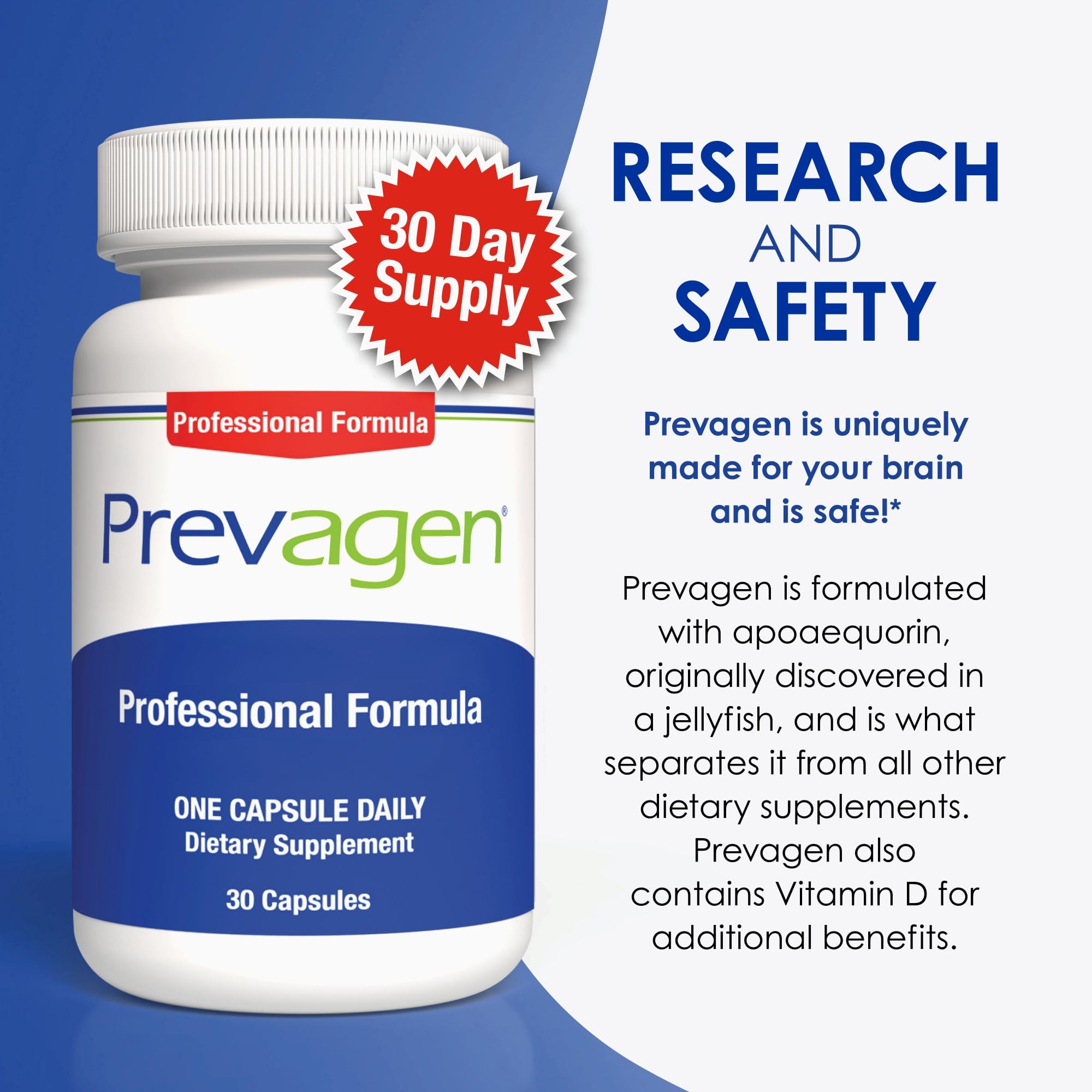 Prevagen Professional Formula - 90 Capsules (3-Pack of 30 Pills) Brain Supplement with 40mg Apoaequorin & Vitamin D3 | Includes 7-Day Pill Organizer | Supports Memory, Focus & Cognitive Function | Perfect for Busy Professionals & Students