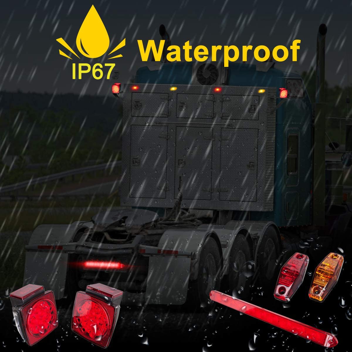 LIMICAR LED Trailer Lights Kit - Waterproof Submersible LED Lights for Boat, Utility & RV Trailers with Red/Amber Marker Lights & 3rd Brake Light Bar - Perfect for Marine, Towing & Off-Road Adventures