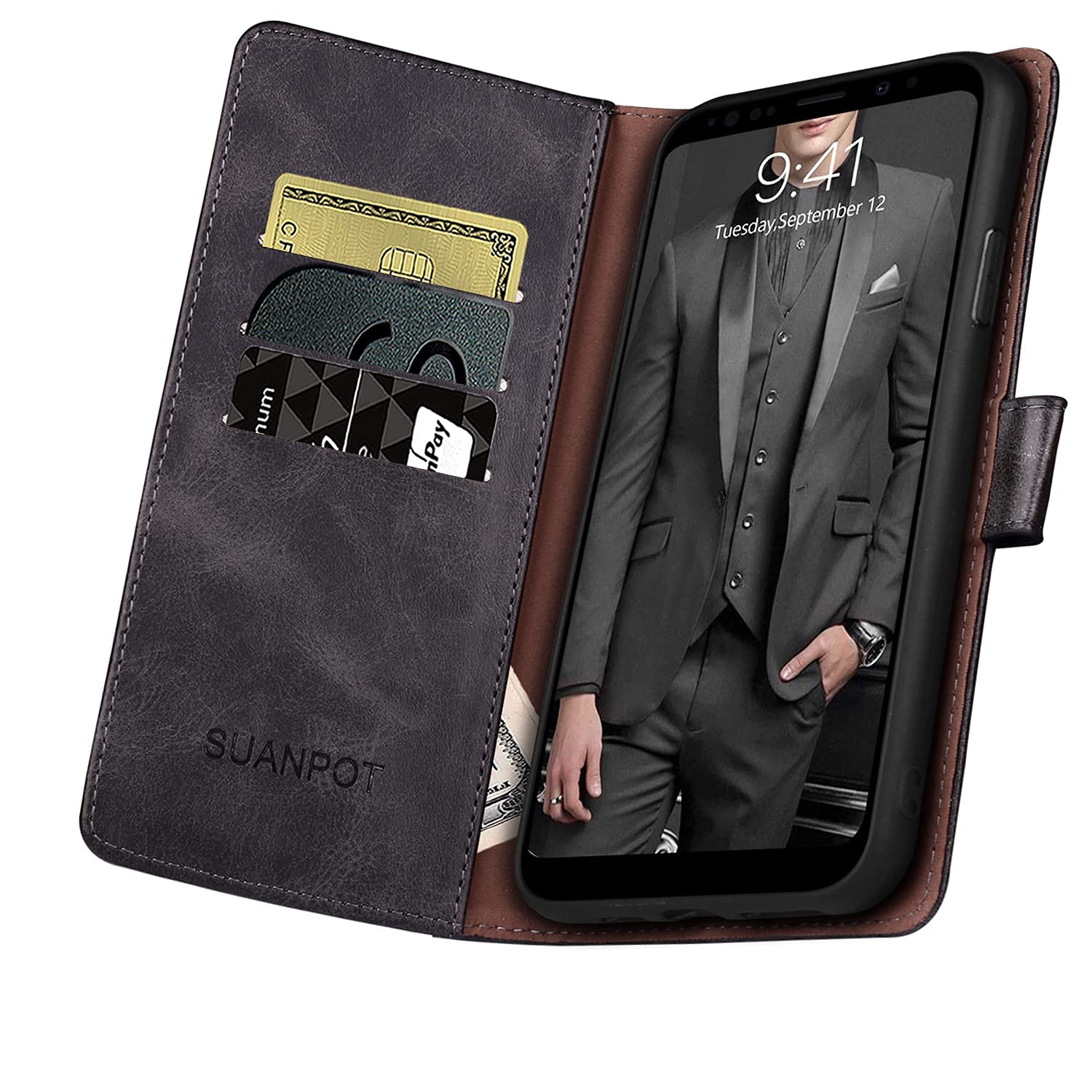 Samsung Galaxy S8 Wallet Case with RFID Blocking - Leather Flip Cover for Credit Cards | Shockproof Protection for Men & Women