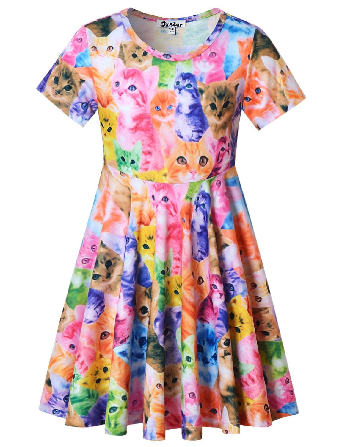 Girls' Unicorn Print Summer Swing Dress - Short Sleeve Casual Kids Clothing for Playdates, Birthday Parties & Outdoor Activities