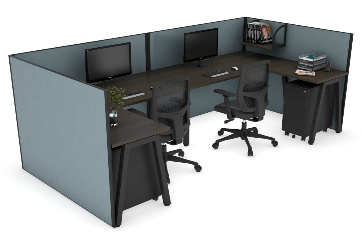 Quadro A Legs 2-Person Corner Workstation - U-Shaped Black Frame Office Desk [1800L x 1800W with Cable Management] - Perfect for Collaborative Workspaces & Home Offices