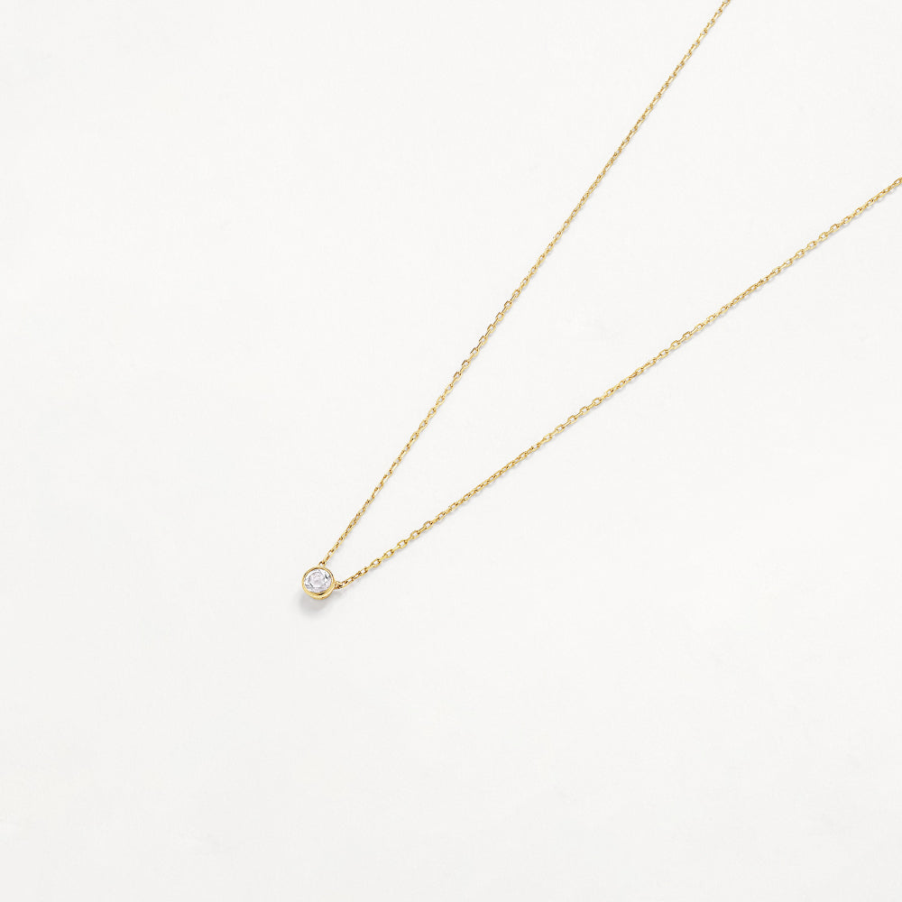 10K Gold White Topaz Round Bezel Necklace for Women - Elegant Everyday Jewelry & Perfect Gift for Birthday, Anniversary, Valentine's Day