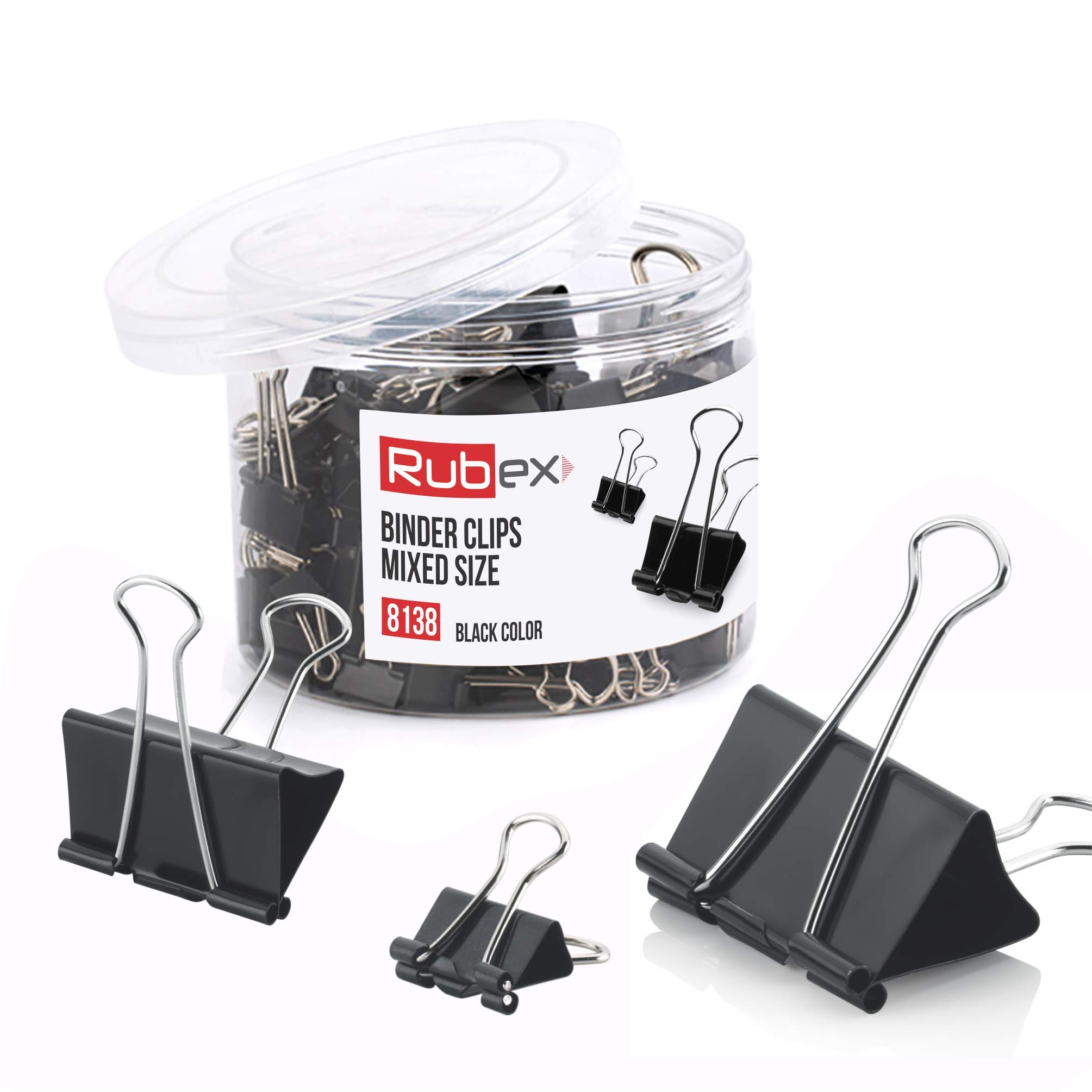 120 Pack Black RUBEX Binder Clips - Mixed Sizes Small, Medium, Large - Heavy Duty Metal Paper Clips for Office, School, Home - Organize Documents, Notebooks, Files & Envelopes