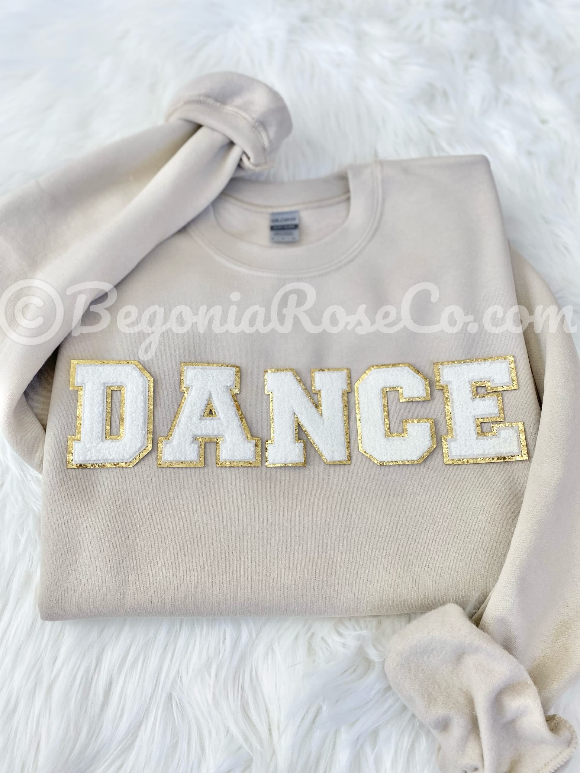Custom Embroidered Chenille Patch Sweatshirt - Personalized Mama, Wifey, Bride, Last Name or Teacher/Nurse Gift (Medium, Sand Color) - Perfect for Holidays, Bridal Parties, Mother's Day & Casual Wear