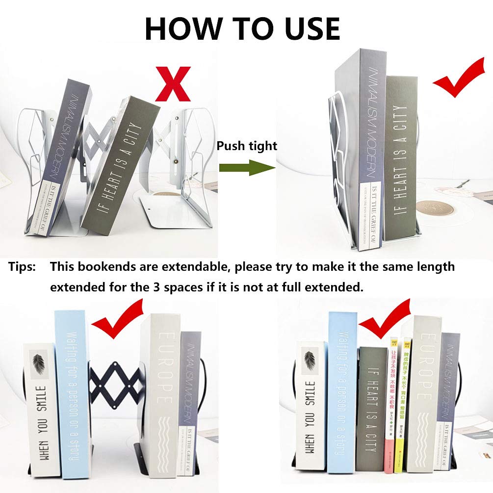 Heavy Duty Adjustable Bookends - Non-Slip Book Organizer for Desk, Shelves & Office - Perfect for Books, Magazines & Office Supplies Organization
