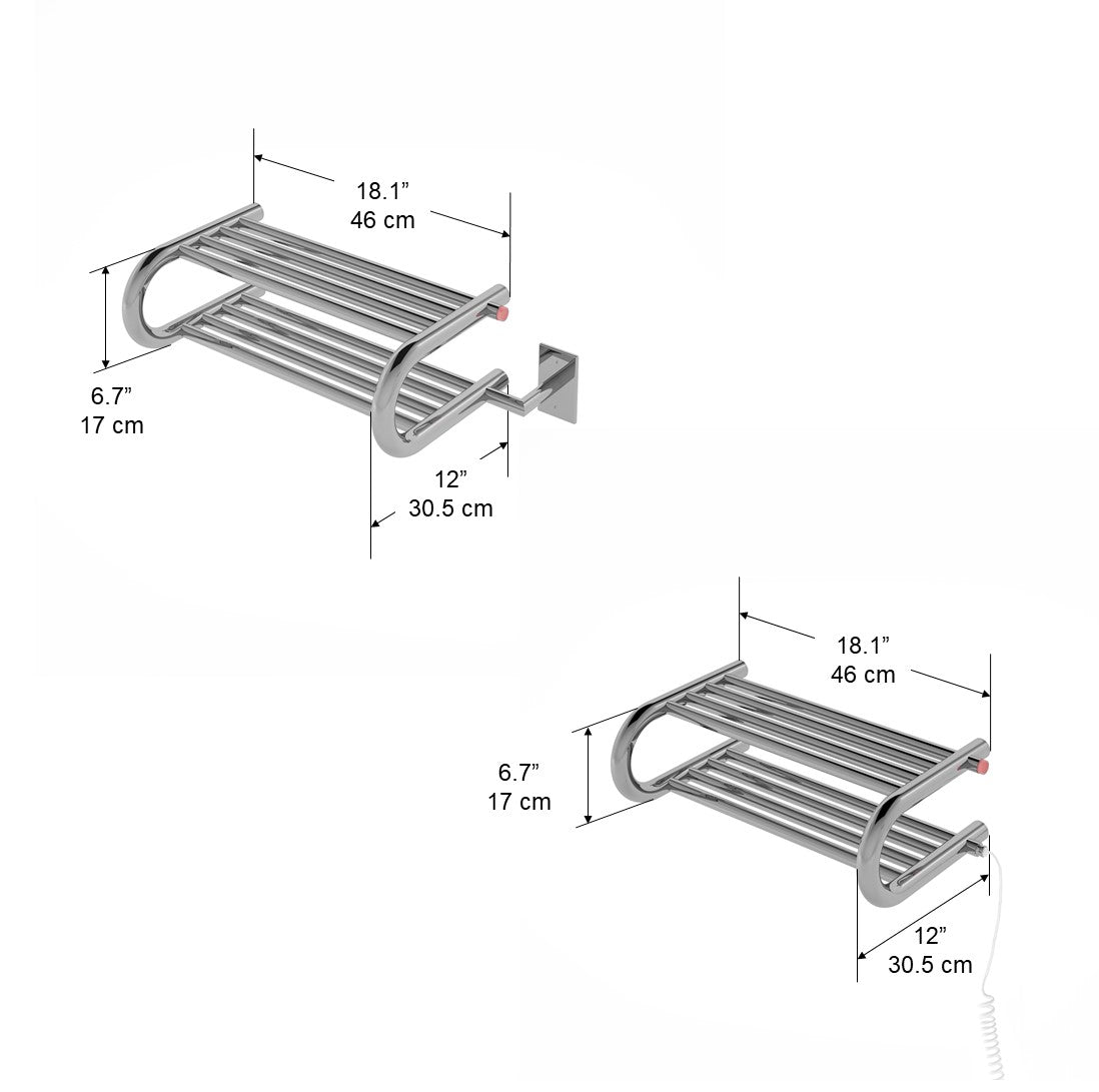Essentia 8 Bar Shelf Towel Warmer - Hardwired & Plug-In Options - Polished Stainless Steel - Perfect for Bathrooms, Spas & Luxury Homes