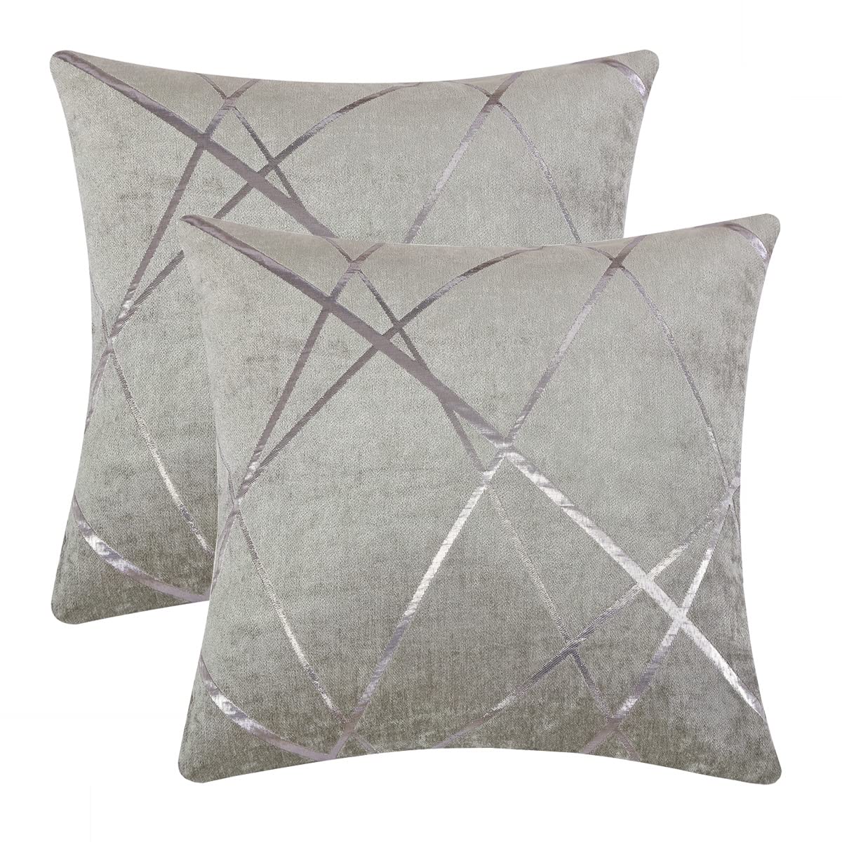 GIGIZAZA 18x18 Inch Decorative Grey Throw Pillow Covers Set of 2 - Soft Chenille Cushion Covers with Silver Stripe for Sofa, Bed, Living Room - Luxury Square Pillow Covers for Home Decor (Silver Grey)