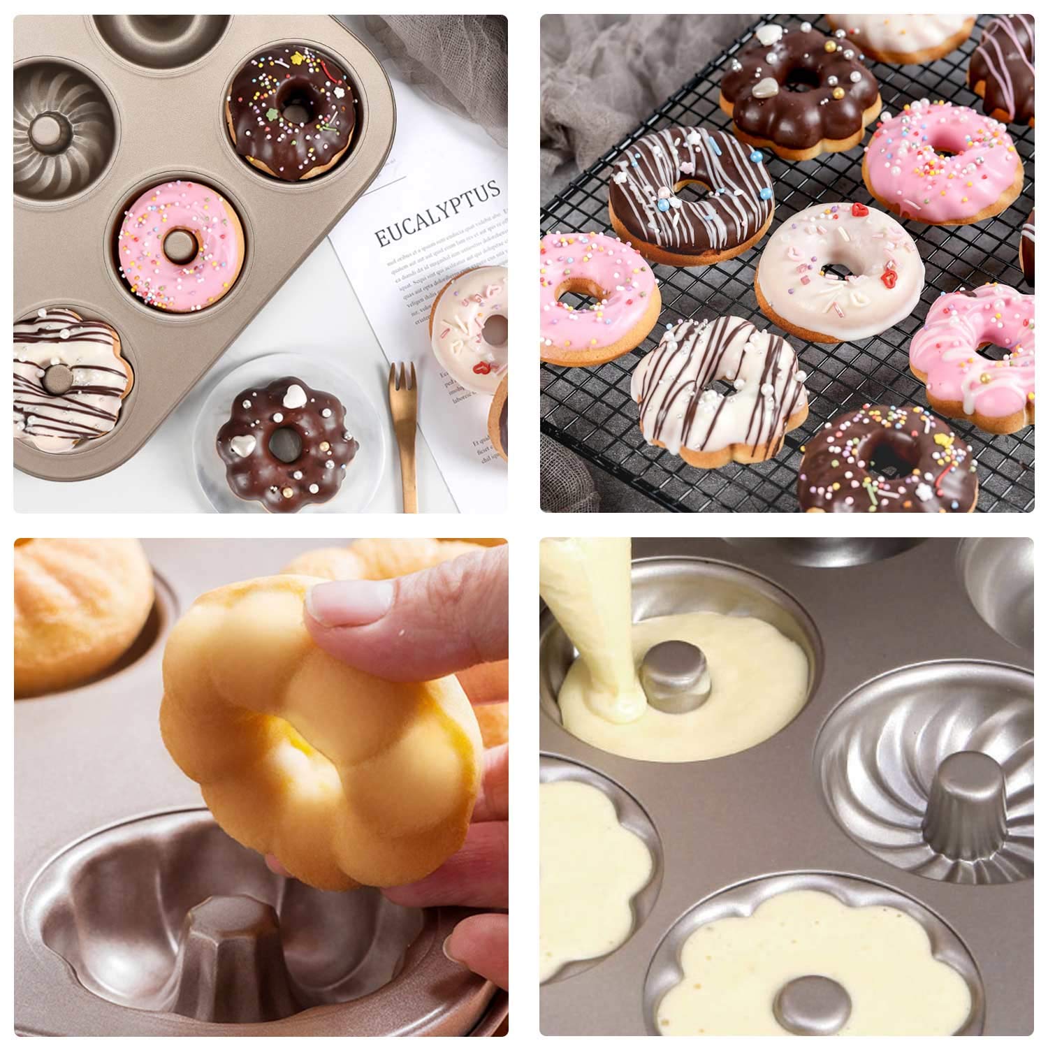 Beasea 6-Cavity Nonstick Donut Baking Pan Set of 2 - Carbon Steel Mini Donut & Bagel Molds for Oven - Perfect for Homemade Doughnuts, Donut Holes & Bagels - Ideal for Breakfast, Parties & Holiday Baking