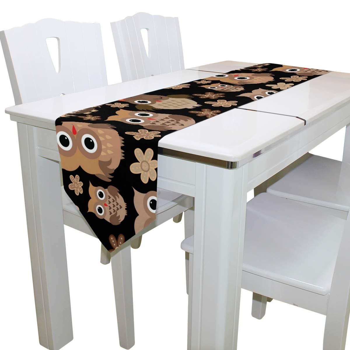MOYYO Cute Cartoon Owl Table Runner - 13x90 Inch Polyester Tablecloth for Coffee & Dining Tables - Perfect for Weddings, Birthdays, Engagement Parties & Home Decor (Living Room, Banquet, Dinner Decorations)