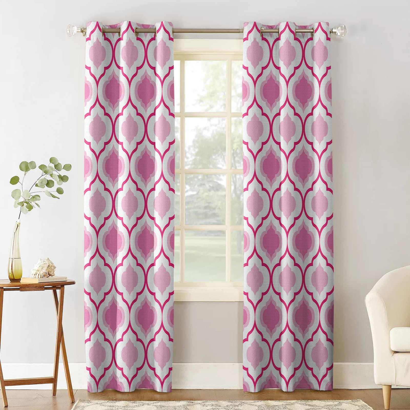 **Blackout Curtains for Bedroom & Living Room - Thermal Insulated, Noise Reducing, Room Darkening Grommet Window Treatment with Cute Pink Moroccan Heart Pattern - Perfect for Girls' Room, Nursery, or Cozy Home Decor**