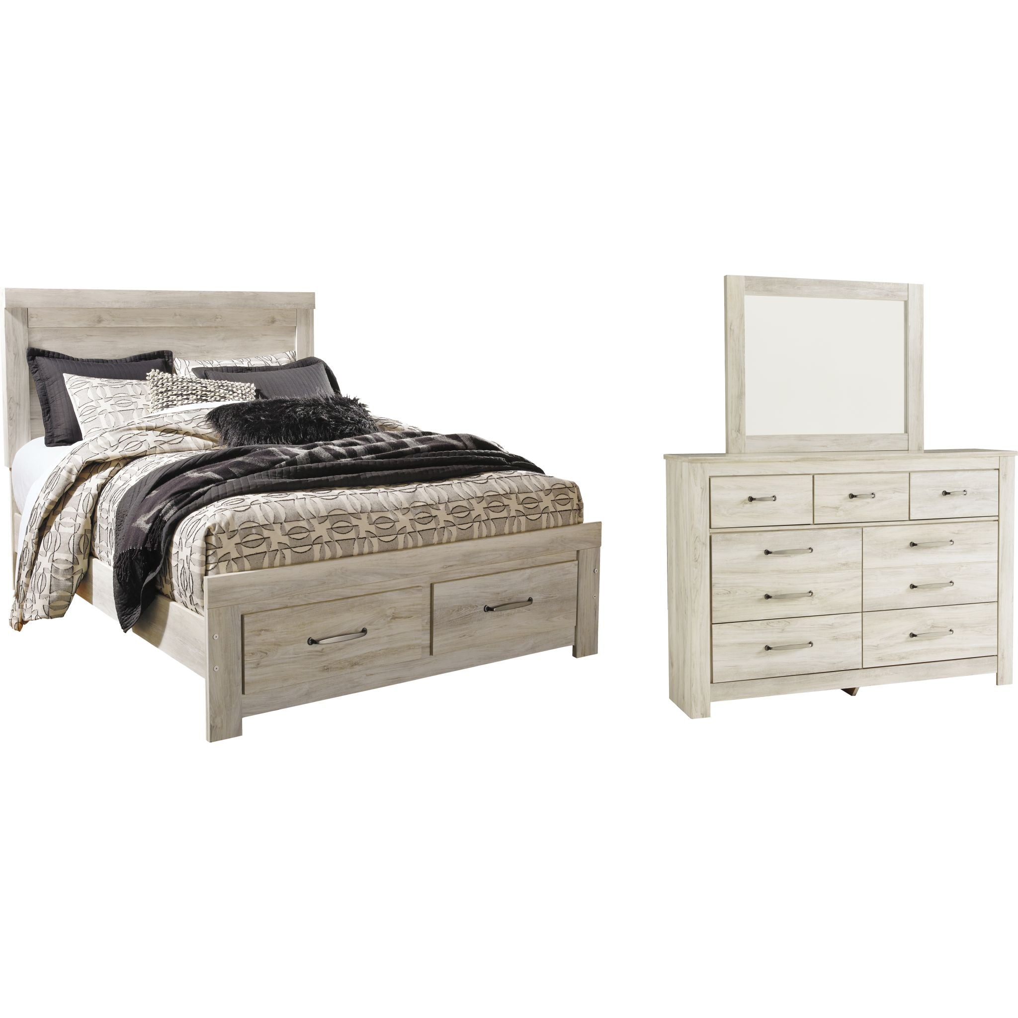Bellaby 5-Piece Queen Size Bedroom Set with Storage - Whitewash Finish | Modern Bedroom Furniture for Small Spaces & Guest Rooms