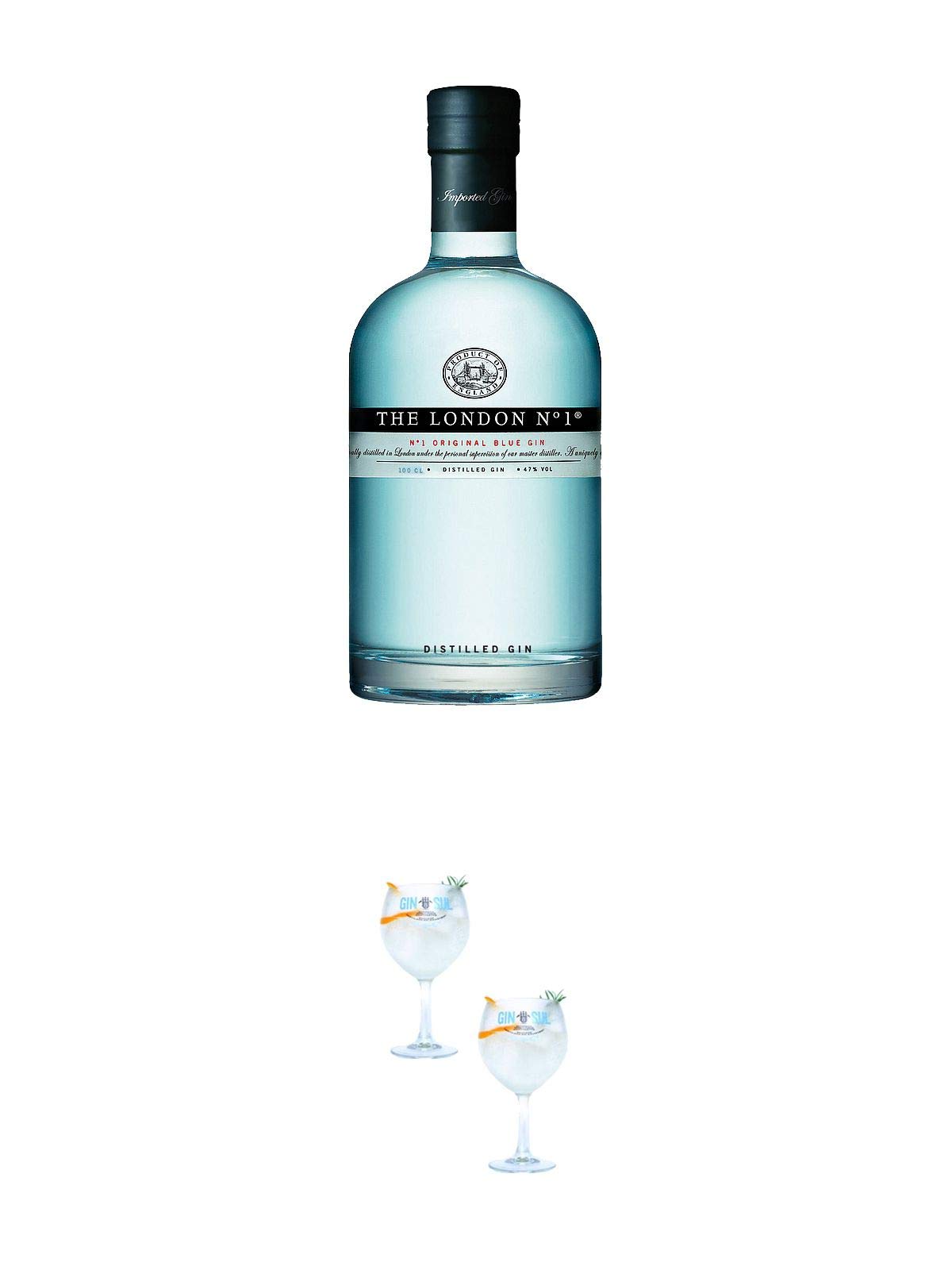 Premium London No. 1 Gin - 1 Liter Magnum Bottle with 2 Elegant Balloon Gin Glasses - Perfect for Cocktail Parties & Home Bar Decor