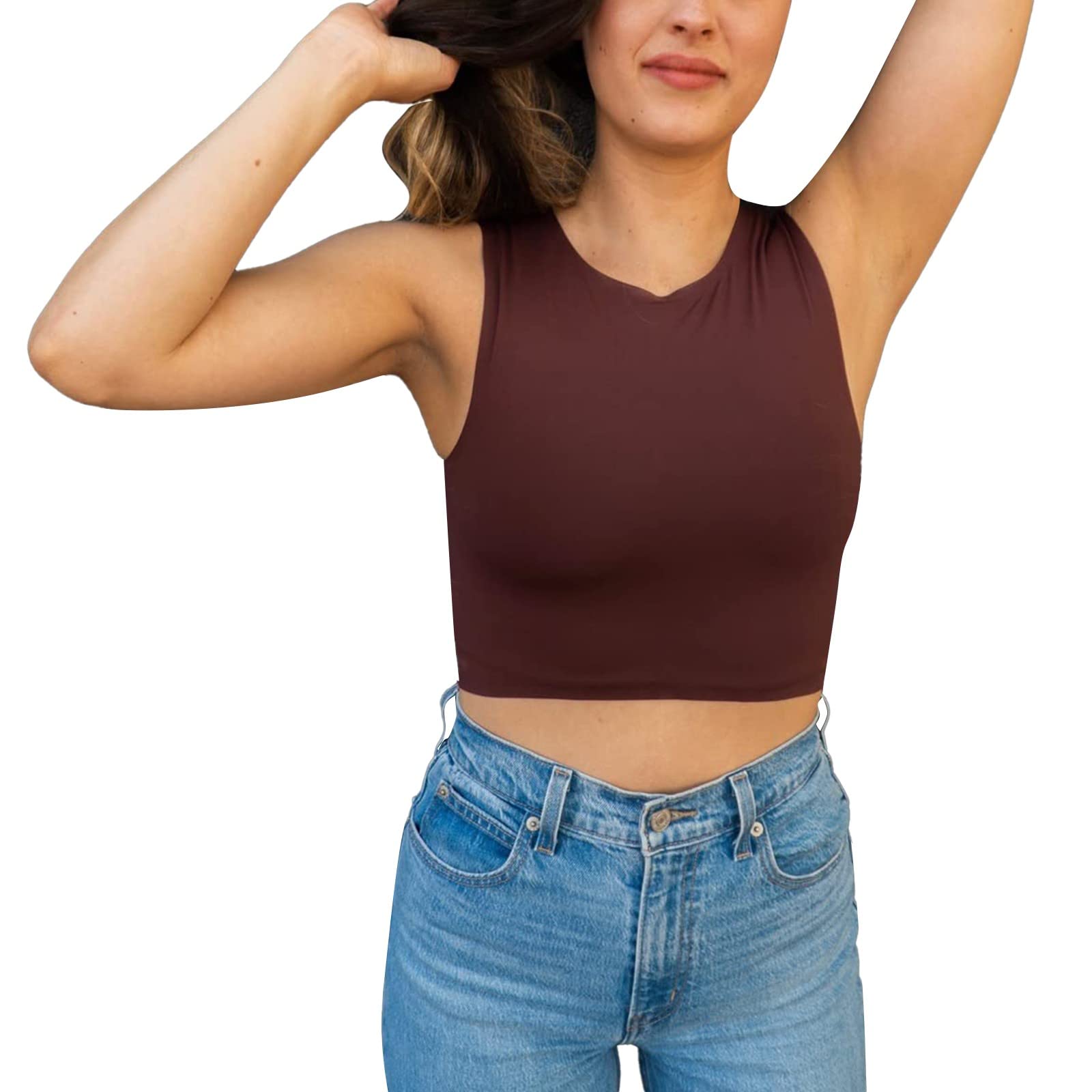 Seamless Basic Cropped Tank Top for Women - Double Lined Sleeveless Workout Shirt - Yoga, Fitness & Gym Wear - Perfect for Running, Pilates & Summer Outfits