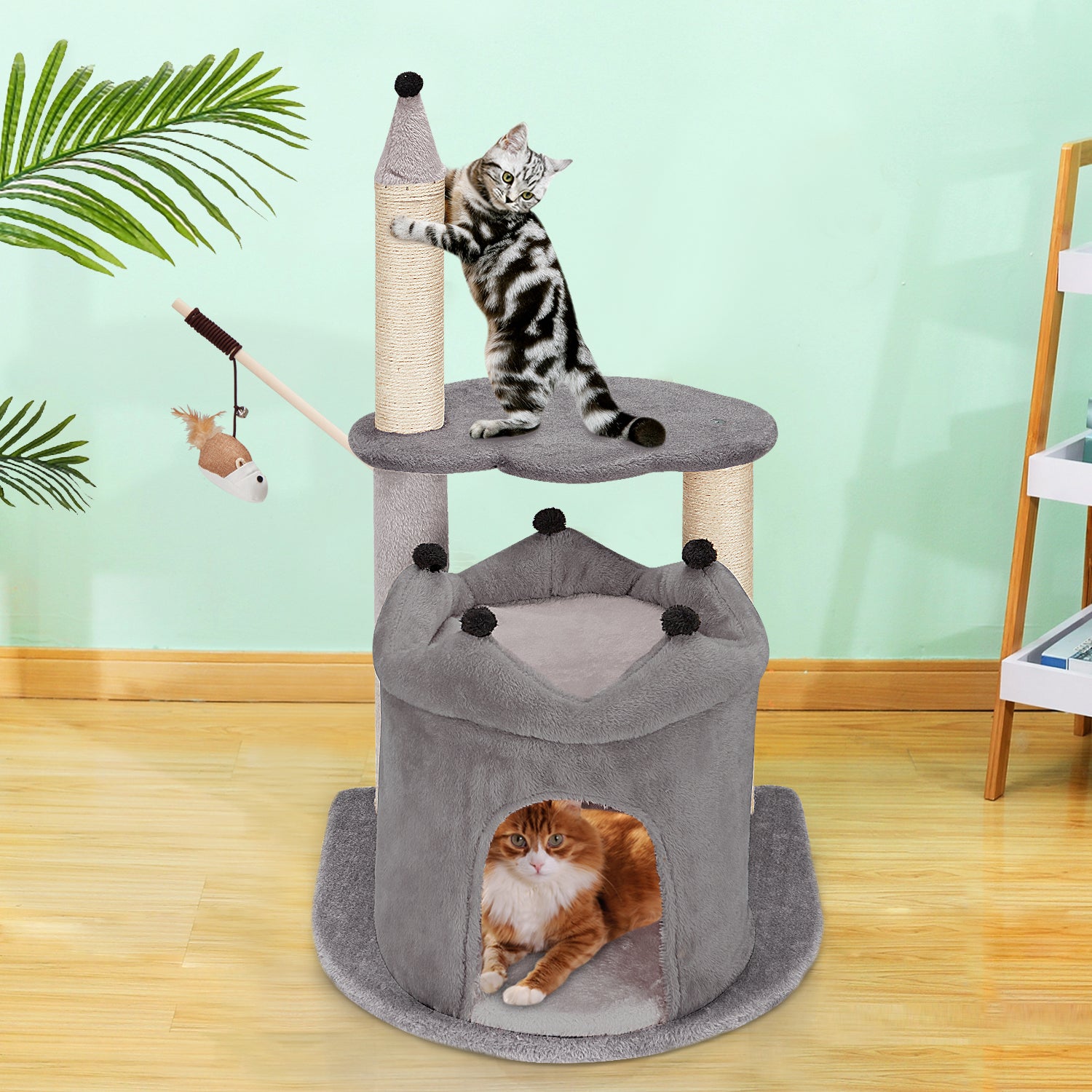 Premium Carpeted Cat Tower with Scratching Post & Hanging Toy - Multi-Level Kitty Condo for Play & Rest - Perfect for Indoor Cats, Small Spaces & Pet Furniture