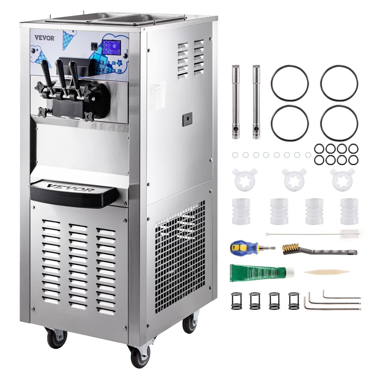 VEVOR Commercial Soft Serve Ice Cream Machine - 12L Dual Hopper, 3 Flavors, 2500W Compressor, LCD Panel - Perfect for Restaurants, Cafes, Ice Cream Shops, and Snack Bars