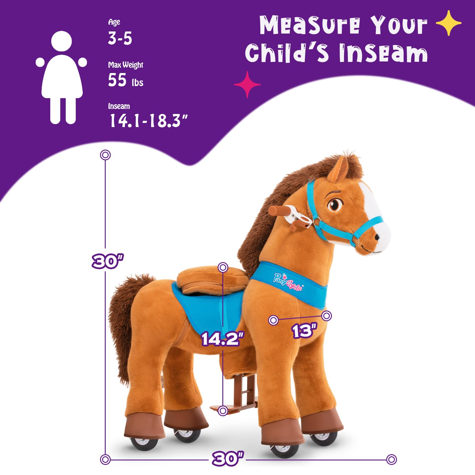 PonyCycle Interactive Plush Rocking Horse Toy for Toddlers Ages 3-5 - No Battery Needed, Brown E337 Model | Perfect for Indoor Play, Birthday Gifts & Early Childhood Development