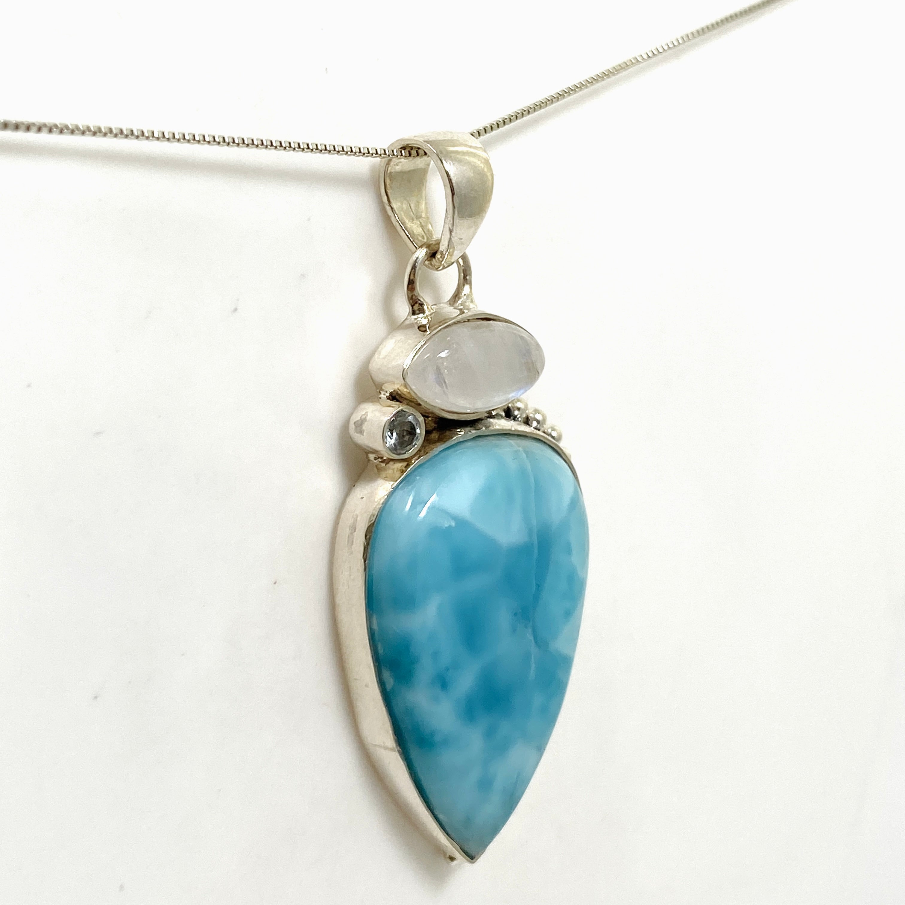 Larimar Moonstone Blue Topaz Multi-Stone Pendant Necklace KPGJ4850 - Elegant Jewelry for Women, Perfect for Weddings, Parties & Special Occasions