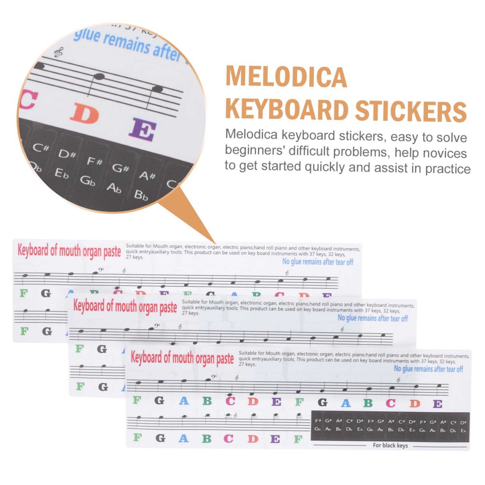 SUPVOX 6-Piece Piano Key Stickers for 32-Key Keyboard - PVC Harmonica Letter Stickers for Melodica, Organ & Music Instruments - Perfect for Beginners, Kids & Music Lessons