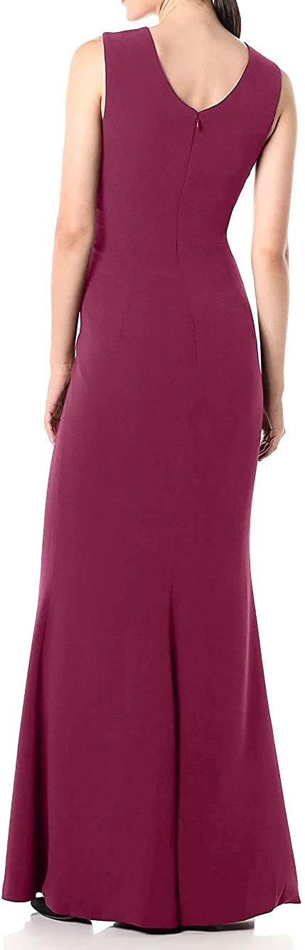 Dress the Population Women's Sandra Plunging Neckline Thick Strap Solid Color Formal Gown with High Slit - Perfect for Evening Galas, Prom, Weddings & Red Carpet Events