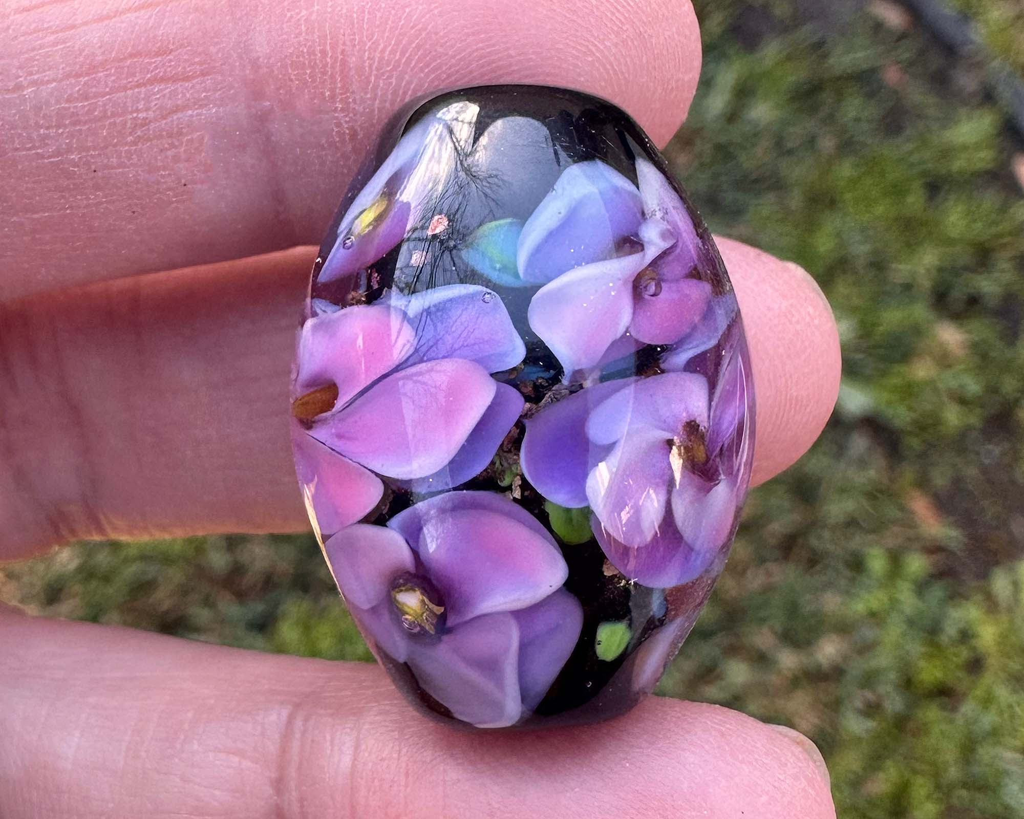 Handmade Purple Floral Lampwork Glass Focal Bead for Jewelry Making - Perfect for Necklaces, Bracelets & DIY Craft Projects