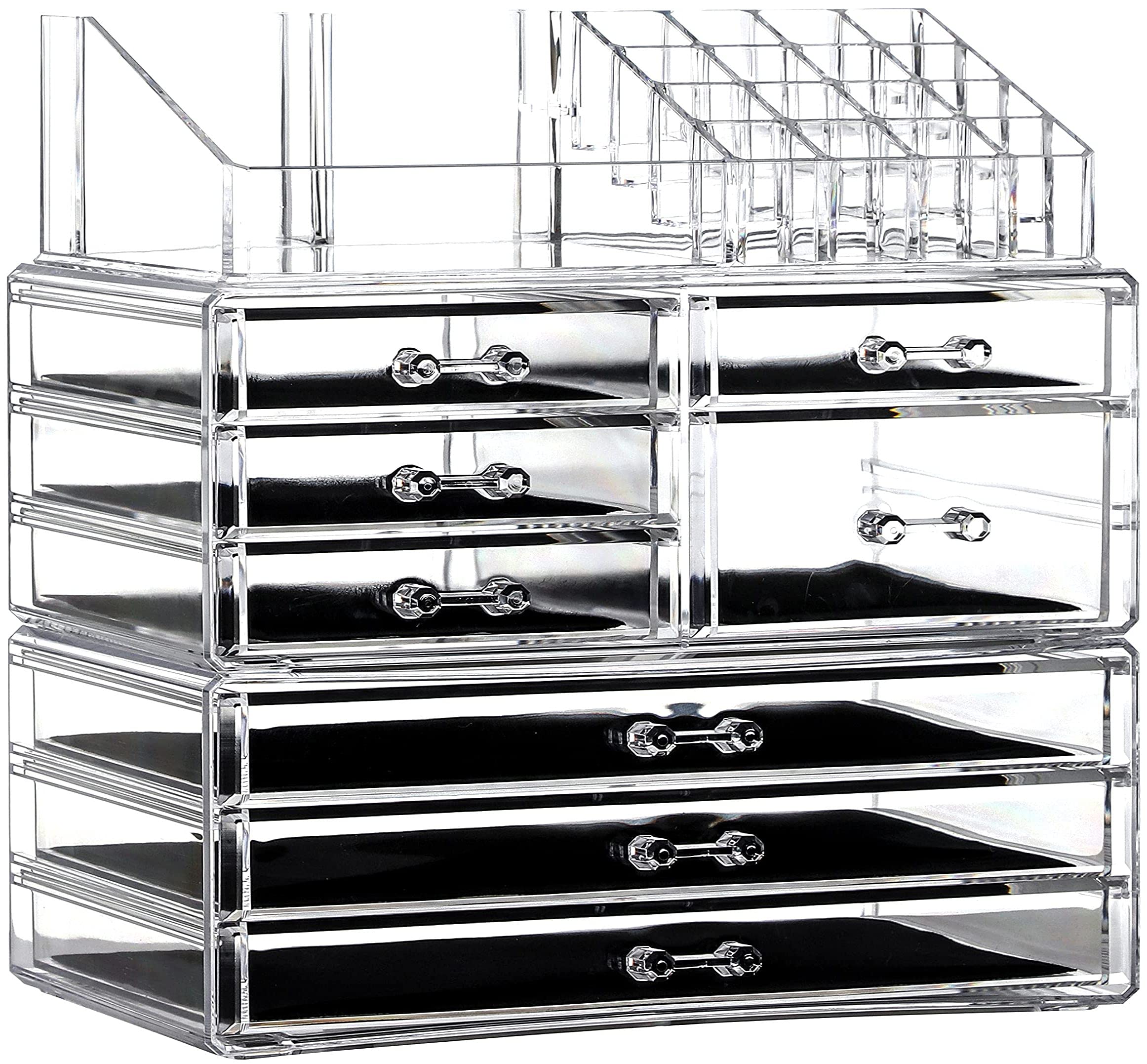 3-Pack Clear Acrylic Makeup Organizers - Stackable 8-Drawer Vanity Organizer for Jewelry, Beauty & Skincare Products | Perfect for Bedroom, Bathroom & Dressing Table Organization