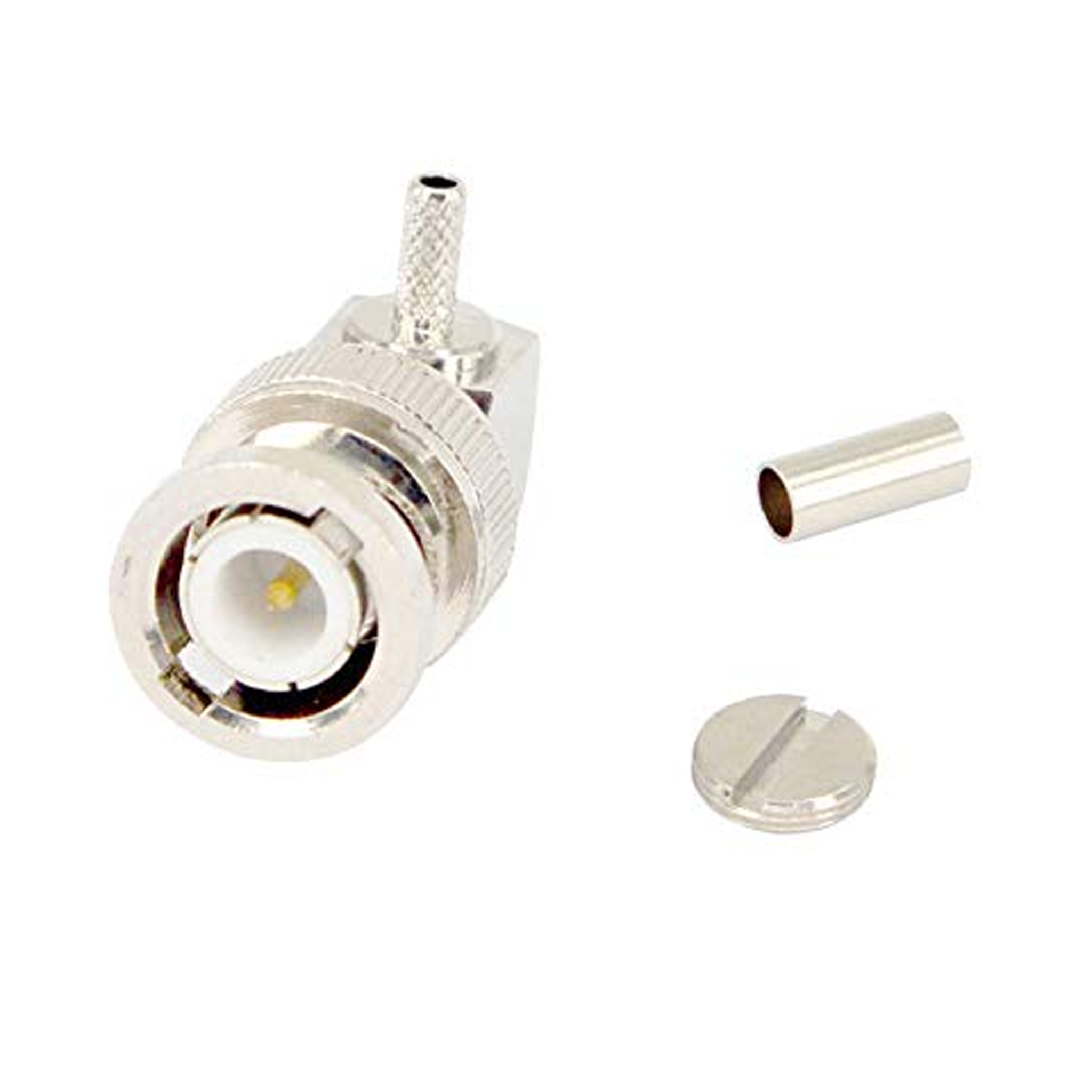 Atlantic BNC Male Right Angle Crimp RF Connector for RG142 LMR195 RG58 RG400 LMR200 Cables - Secure Signal Transmission for Ham Radio, CCTV, and Network Installations
