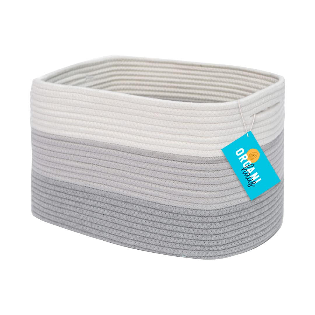 OrganiHaus Cotton Rope Storage Basket - Gray | Woven Closet Organizer & Bathroom Towel Basket | Soft Decorative Storage Bin for Bedroom, Nursery & Home Organization | Multi-Purpose Home Decor Basket