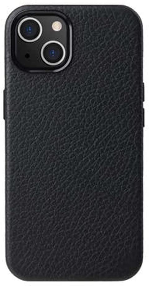 Premium Genuine Leather iPhone 13 Case (6.1 Inch 2021 Model) - Luxury Litchi Texture Back Cover with Soft Microfiber Lining (Black) - Perfect for Business Professionals & Everyday Protection