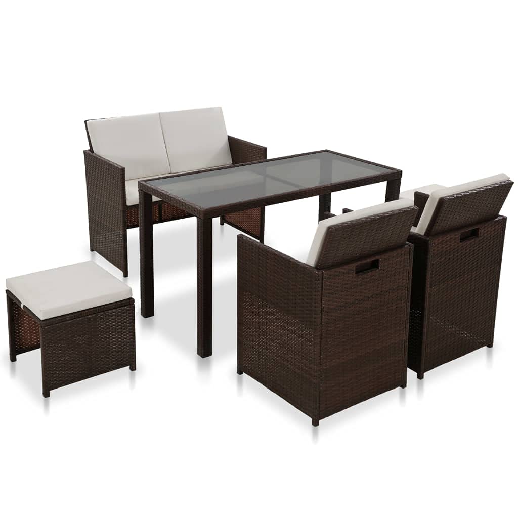 6-Piece Outdoor Patio Dining Set - Rattan Garden Sectional Sofa with Cushions, Brown Polyester - Perfect for Backyard, Poolside & Outdoor Entertaining