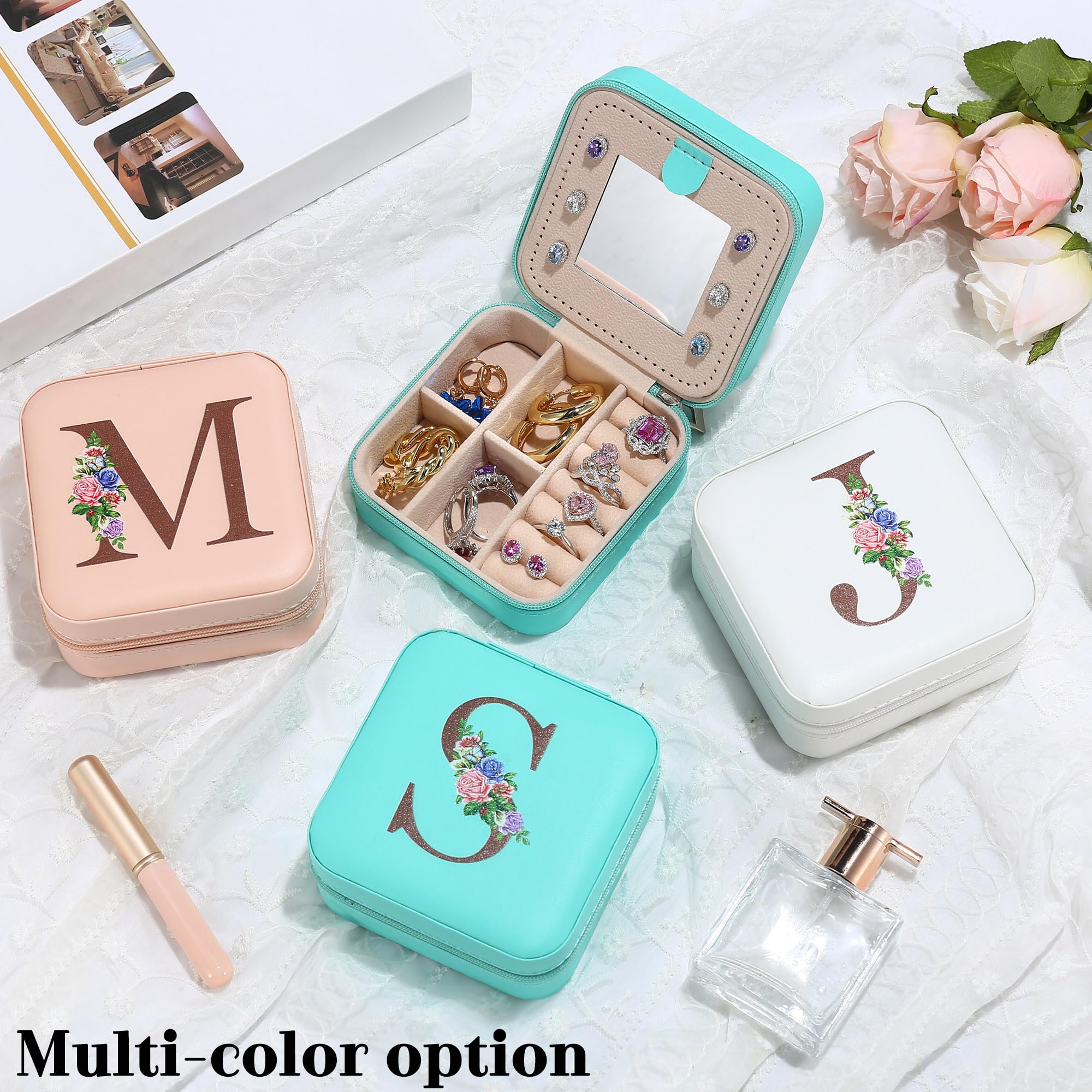 Personalized Initial Jewelry Box Organizer - Small Travel Jewelry Case for Women & Teen Girls | Compact Jewelry Storage for Travel, Home & Gifts | Birthday, Anniversary & Bridesmaid Present Idea