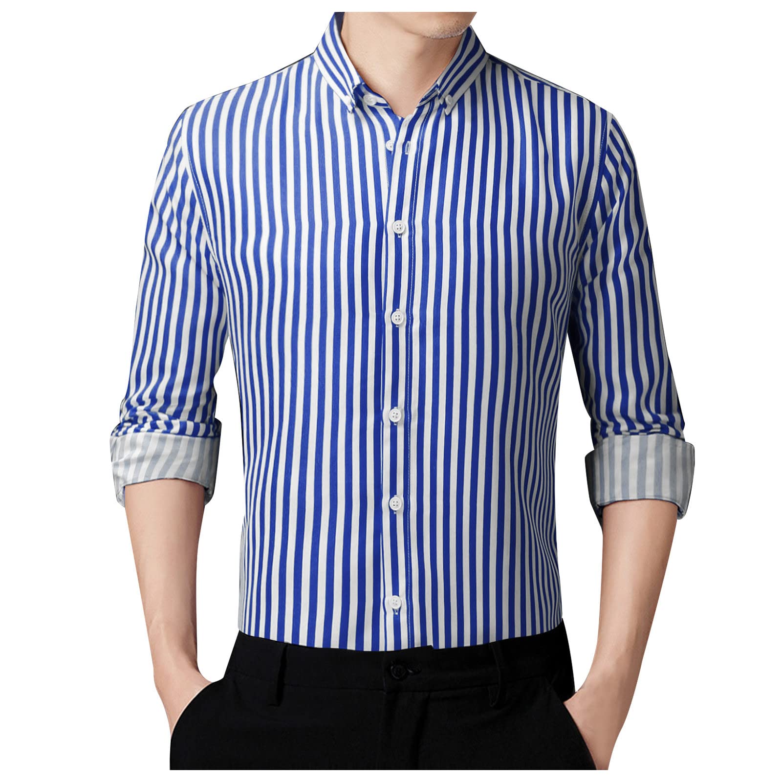 Stylish Korean Slim Fit Striped Long Sleeve Shirt for Men - Casual Fashion Top - Pack of T-Shirts - Perfect for Office, Dating & Daily Wear