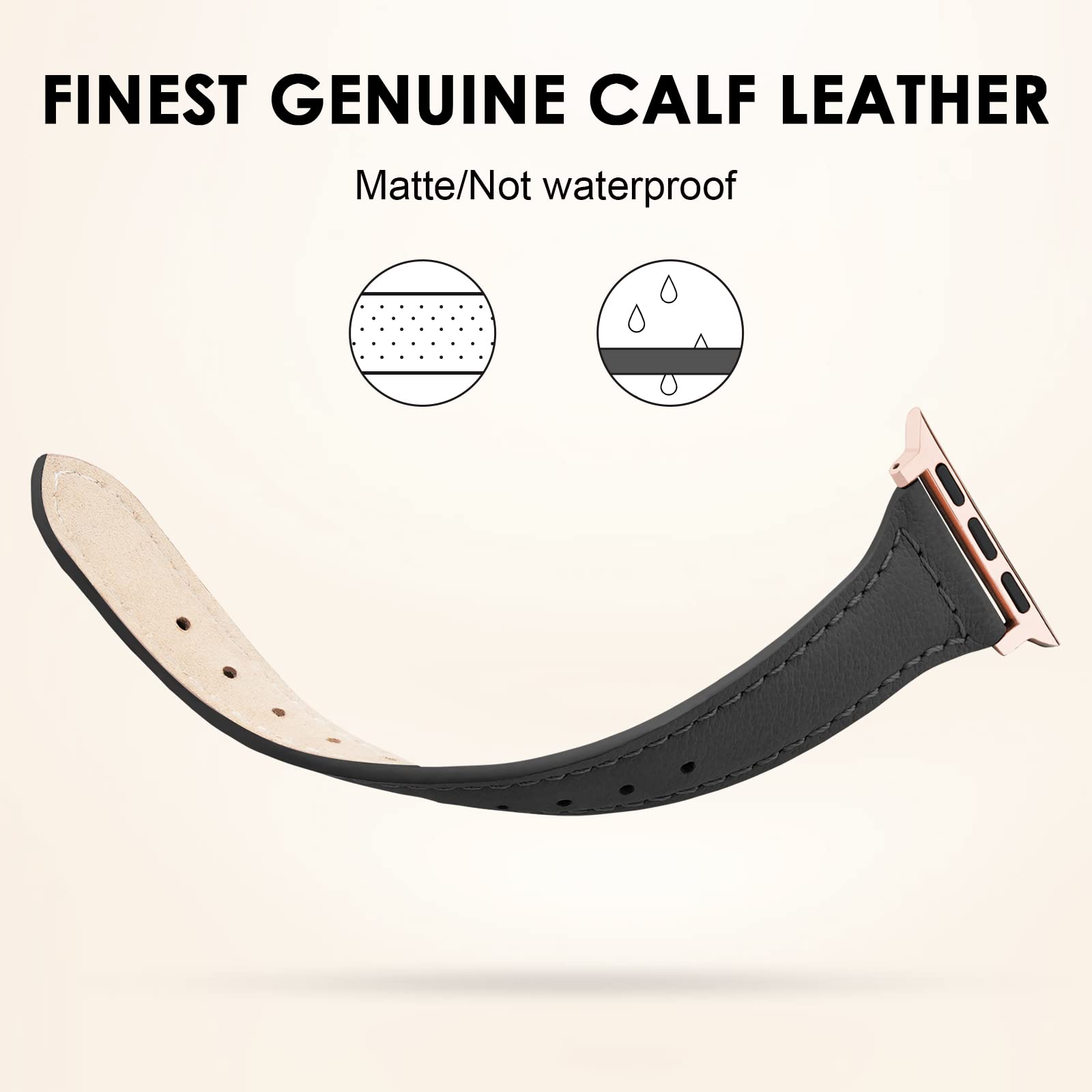 Ritche Thin Slim Leather Apple Watch Band for Women - Compatible with Apple Watch SE, Series 8/7/6/5/4/3/2/1 (38mm 40mm 41mm 42mm 44mm 45mm) - Elegant Watch Strap in Black, Brown, White & Pink - Perfect for Work, Gym & Everyday Wear