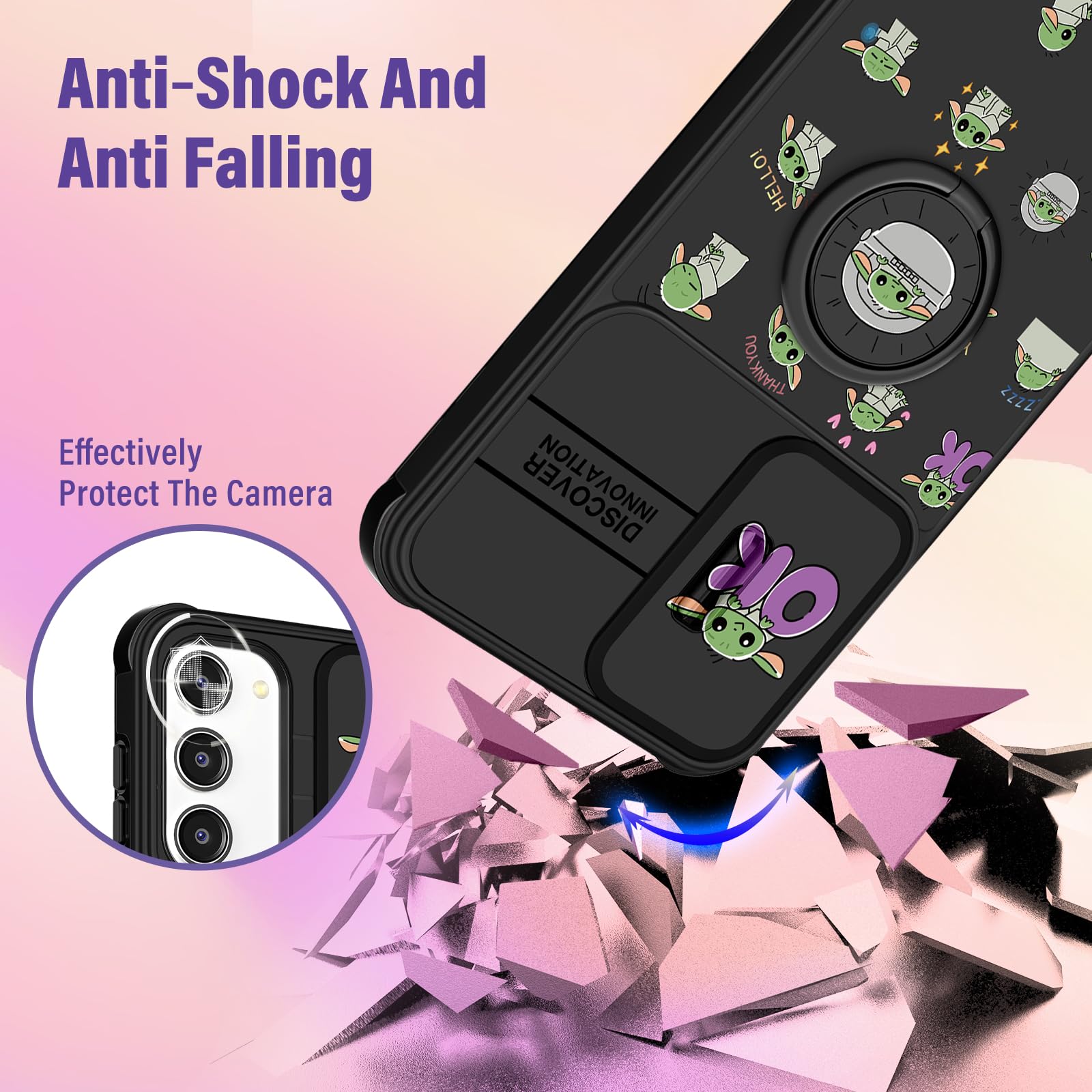 Qerrassa Samsung Galaxy S23 Case - Cute Cartoon Protective Phone Cover for Women with Camera Cover & Ring Stand | Shockproof & Durable Design | Perfect for Daily Use, Travel & Work