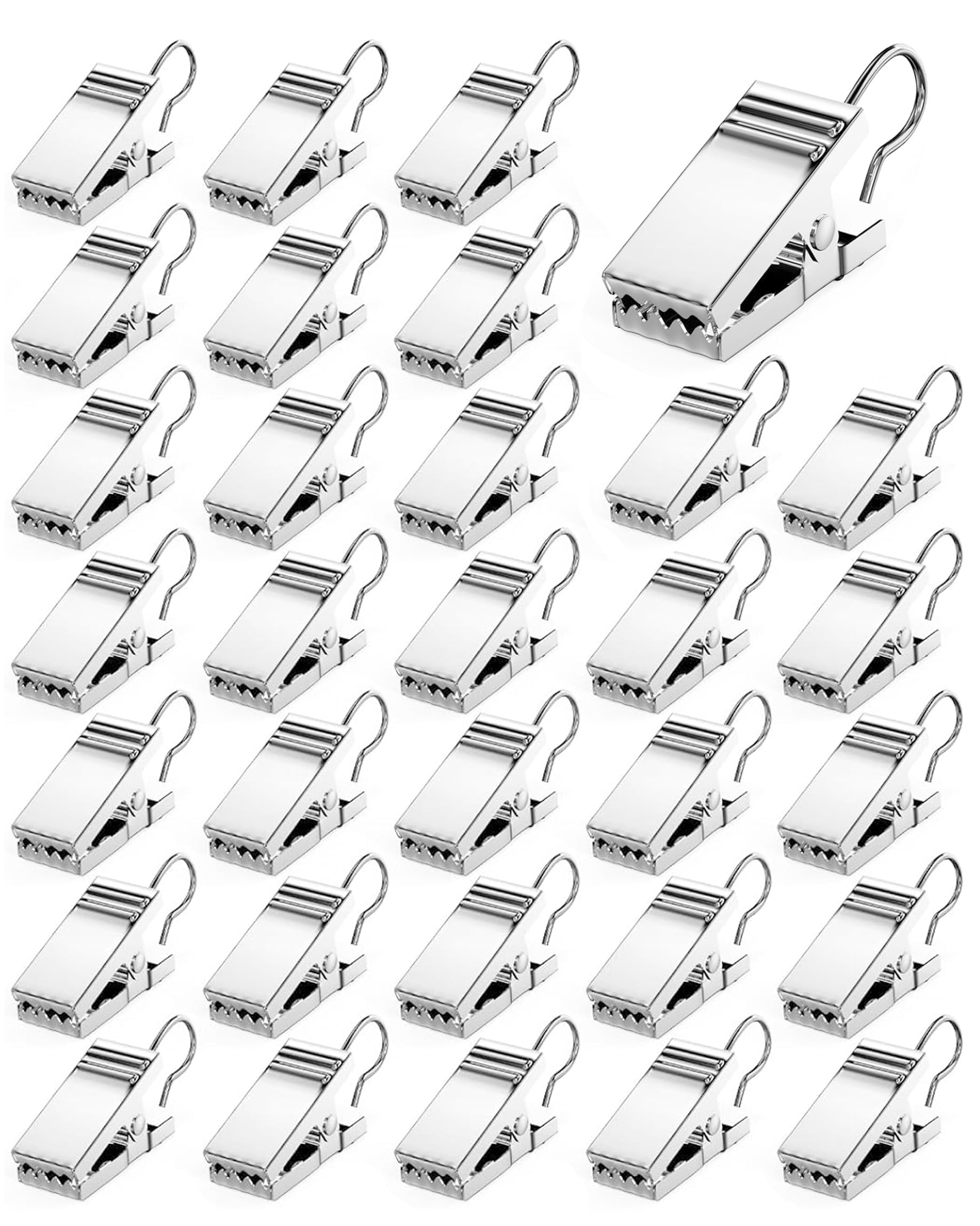 BOWNDY 32 Pack Curtain Clips with Hooks - Heavy Duty Hanging Clips for Drapes, Photos, Home Decor, Christmas Lights & Outdoor Party Decorations - Perfect for Bedroom, Living Room, Wedding & Holiday Decor