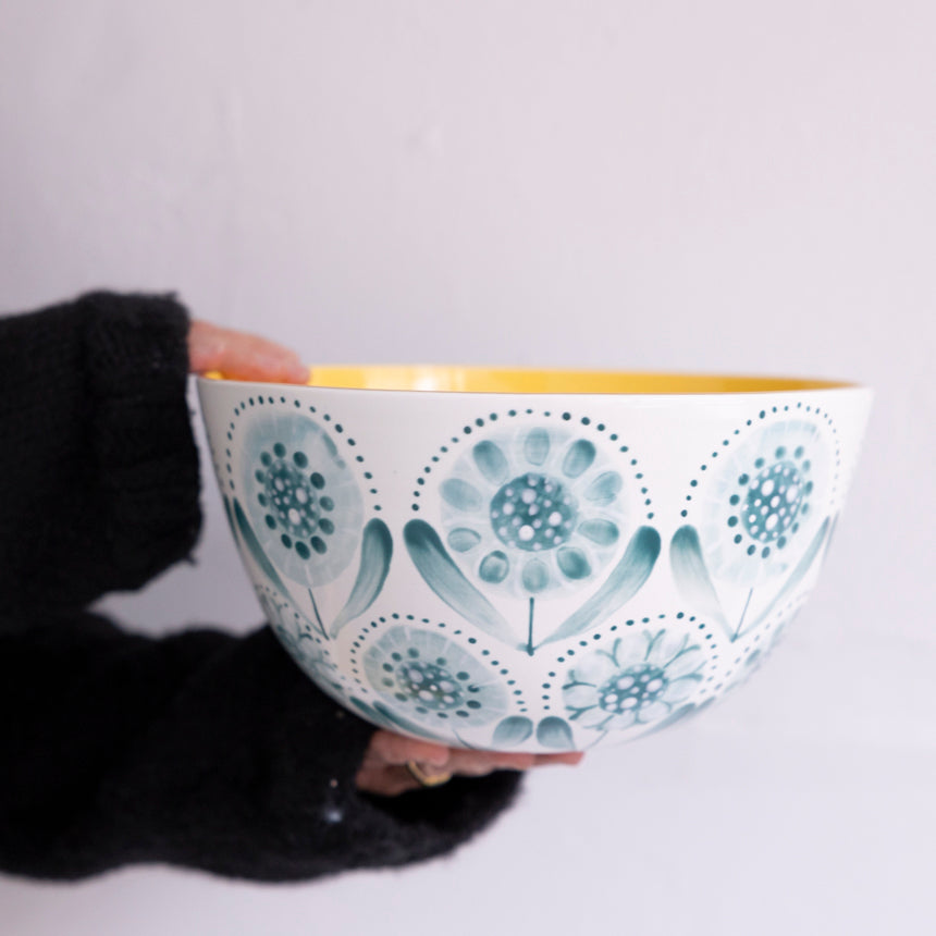 Fall Flower in Bayou Large Bowl - Handcrafted Ceramic Serving Bowl for Autumn Decor, Thanksgiving Centerpiece & Home Dining Table Decorations
