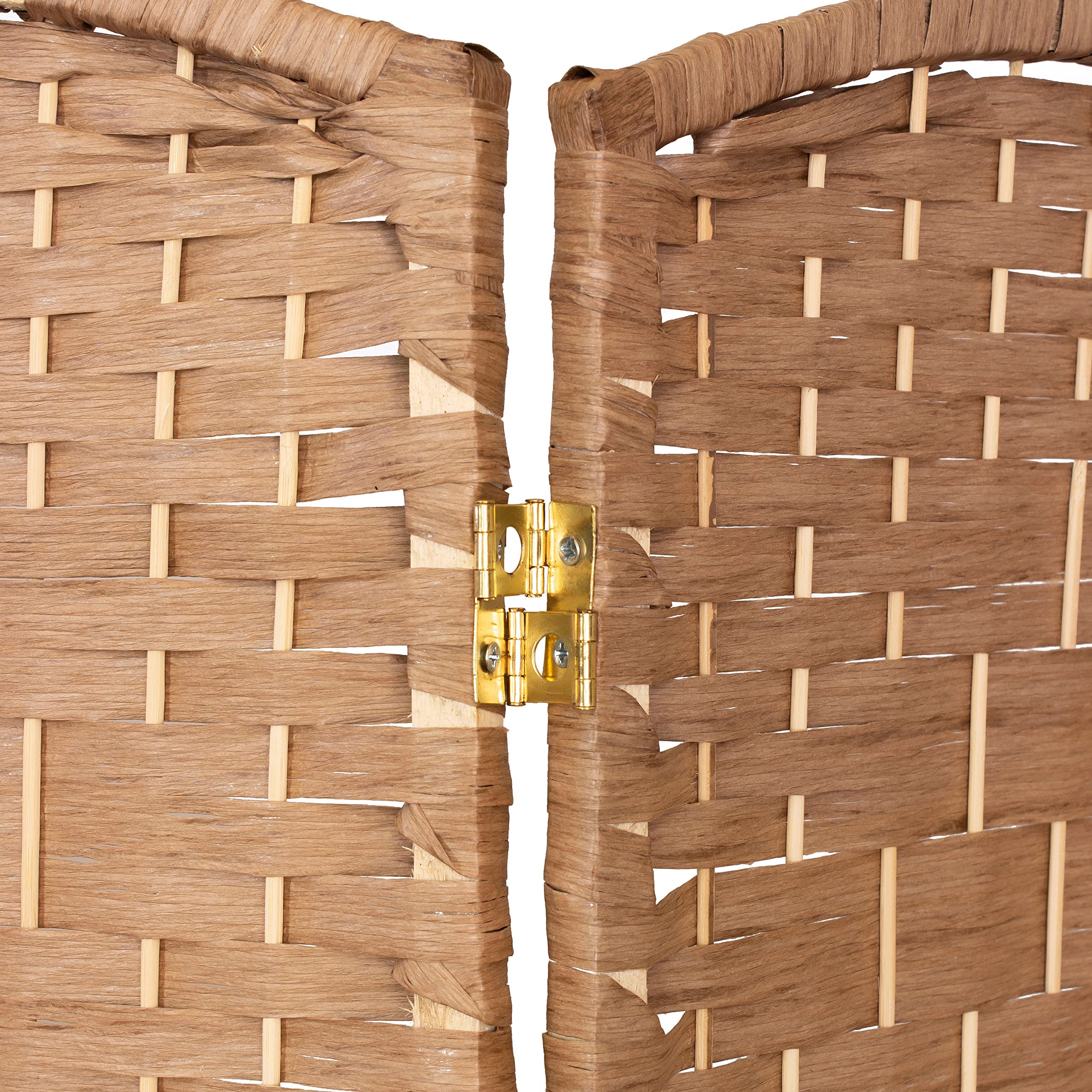 3 ft Red Lantern Natural Diamond Weave Folding Screen - 6 Panel Room Divider for Home Decor, Office Privacy & Asian Style Interior Design