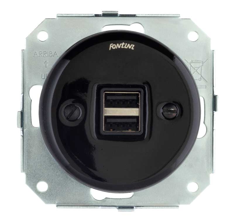 Black Porcelain USB Outlet - Garby Colonial Style Wall Plate for Kitchen, Bathroom & Office - Easy Installation & Modern Design