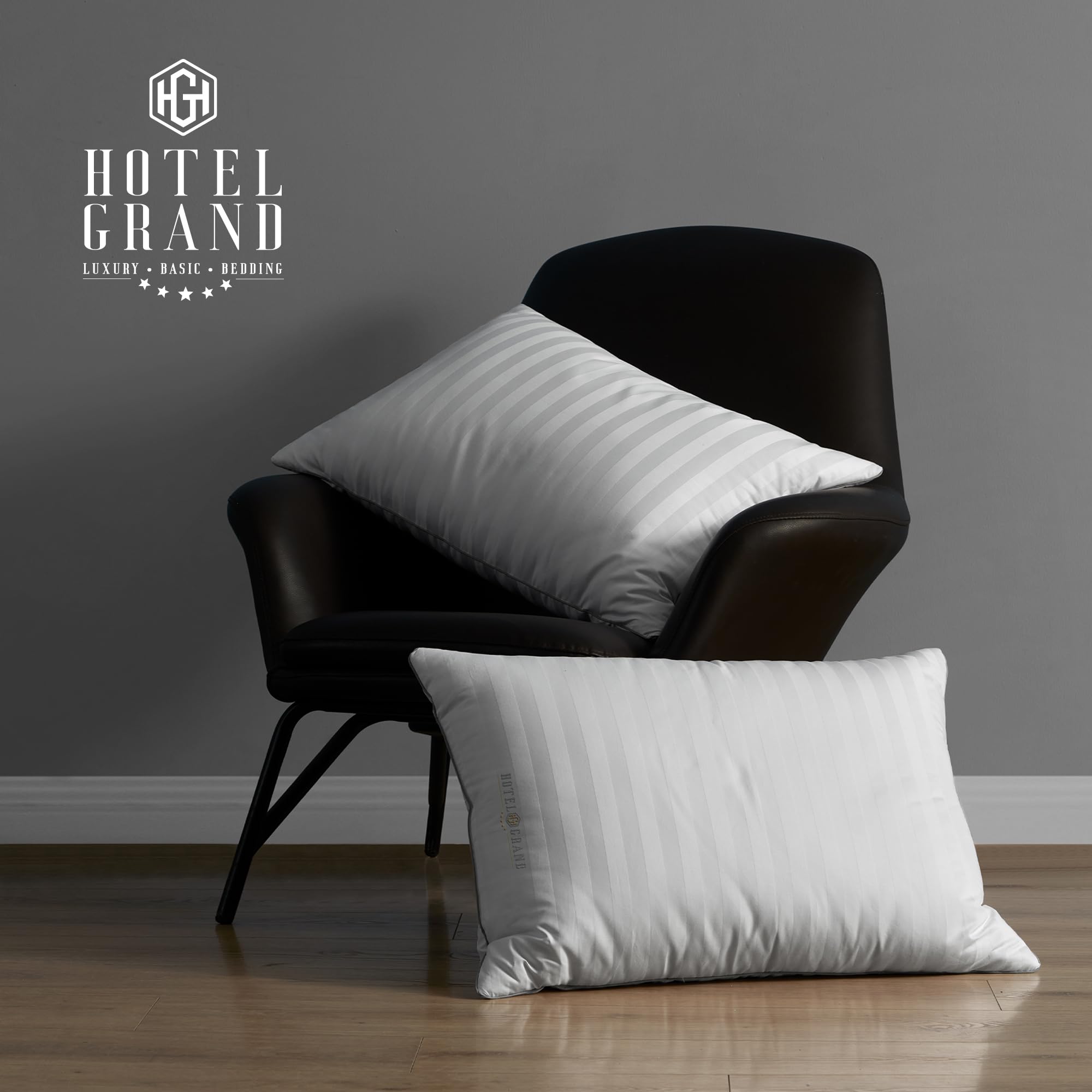 Premium Hotel Grand White Luxury Feather Down Fluffy Bed Pillows - Queen Size Set of 2, 500 Thread Count 100% Cotton, Machine Washable & Breathable for Side/Back Sleepers, 20