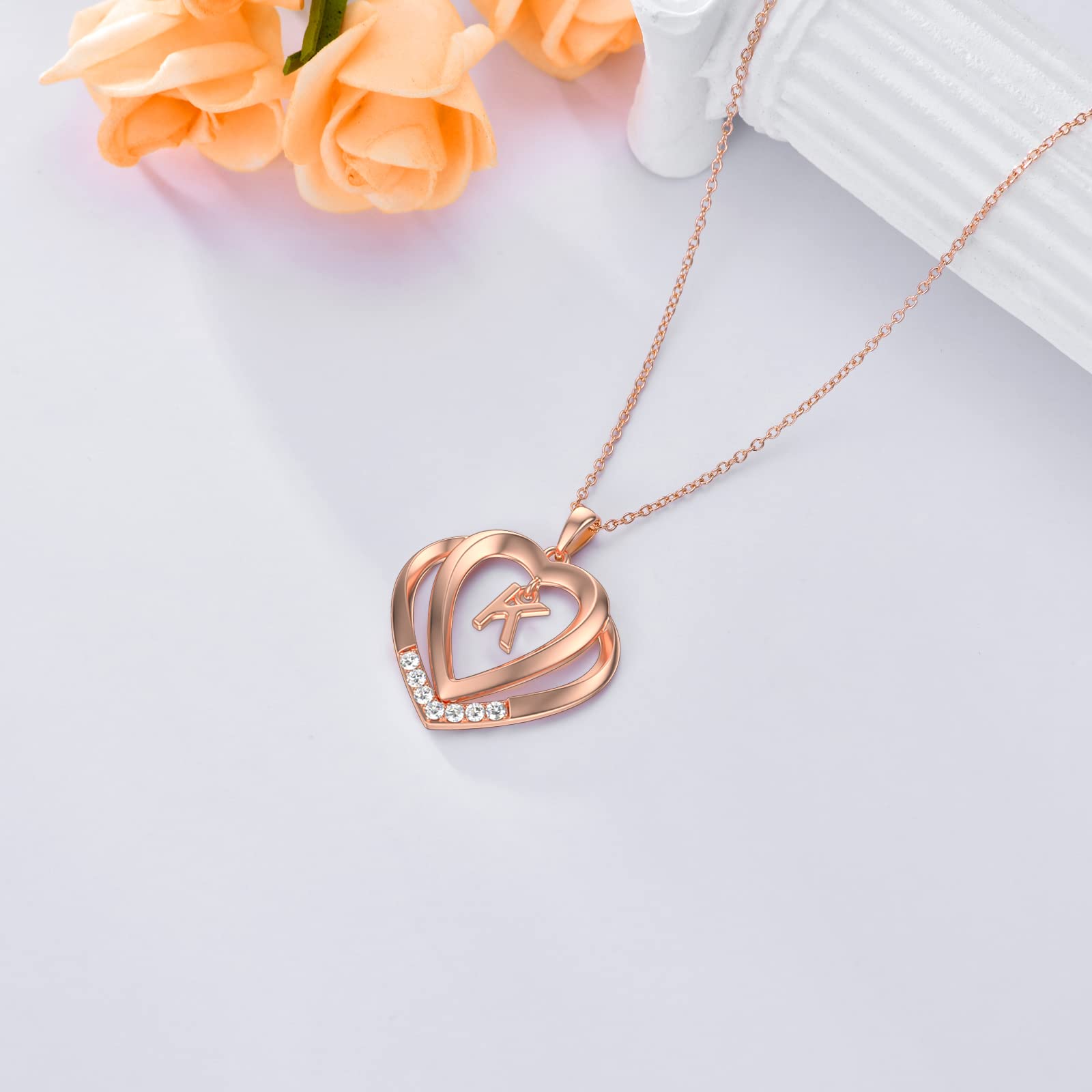 925 Sterling Silver Heart Initial Letter Pendant Necklace with Moissanite - Personalized Jewelry Gift for Women, Wife, Girlfriend, Mom - Birthday, Anniversary, Mother's Day, Christmas Present - Perfect for Date Nights, Weddings & Special Occasions