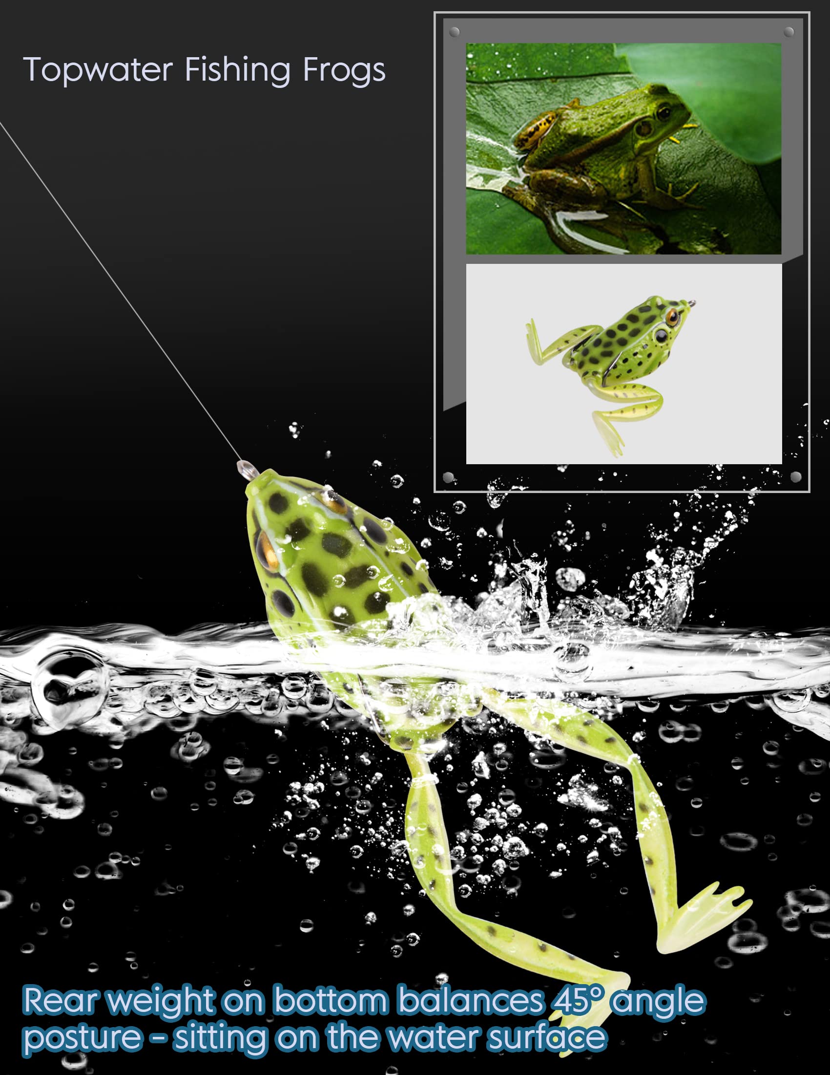 5PCS Topwater Frog Lures - Soft Weedless Bass Fishing Baits Kit for Trout, Floating Swimbait with Hooks - Perfect for Freshwater & Saltwater Fishing in Lakes, Ponds and Rivers