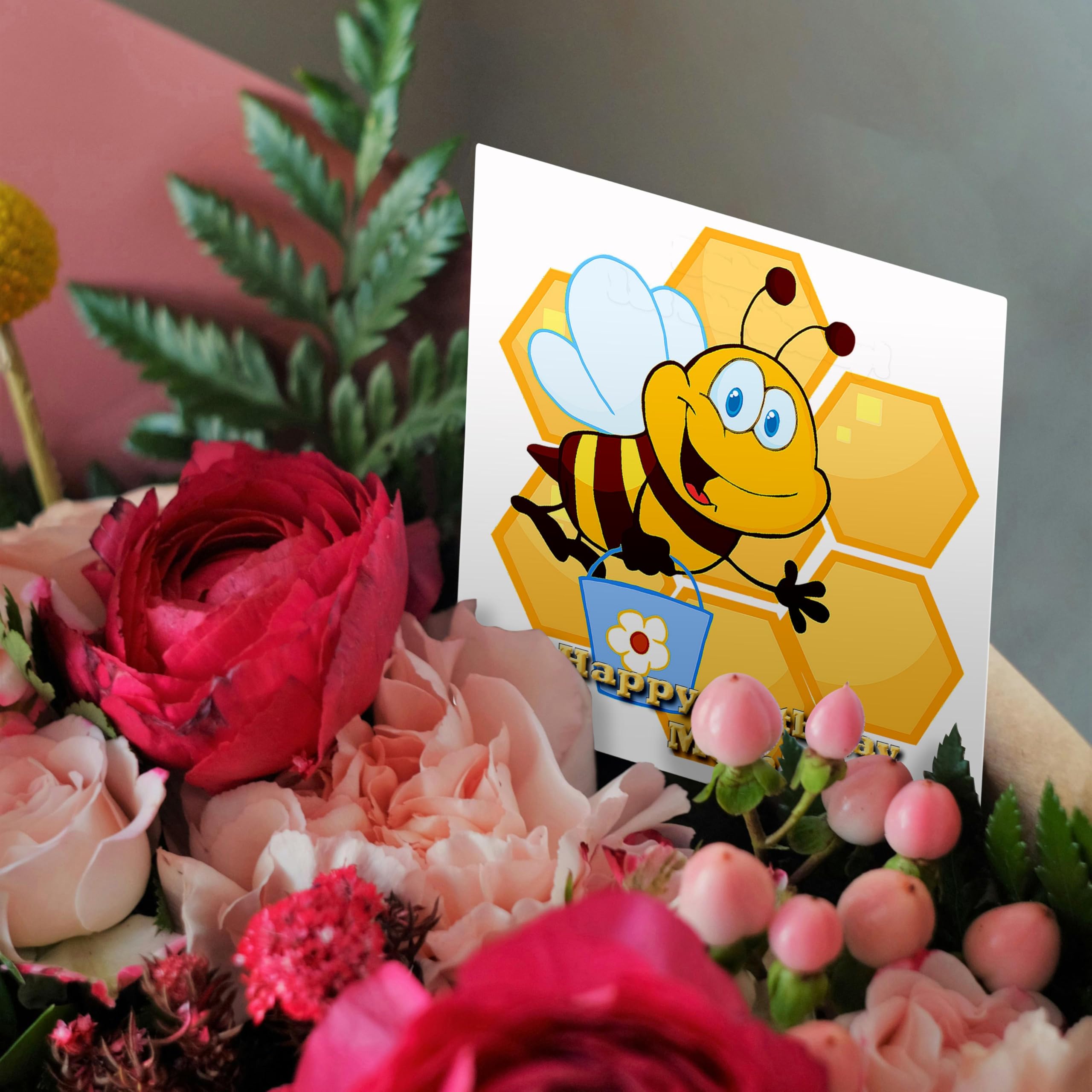 Bumble Bee Happy Birthday Greeting Card for Mom - Cute Insect Theme - Perfect for Mother's Day, Birthday Wishes & Special Occasions