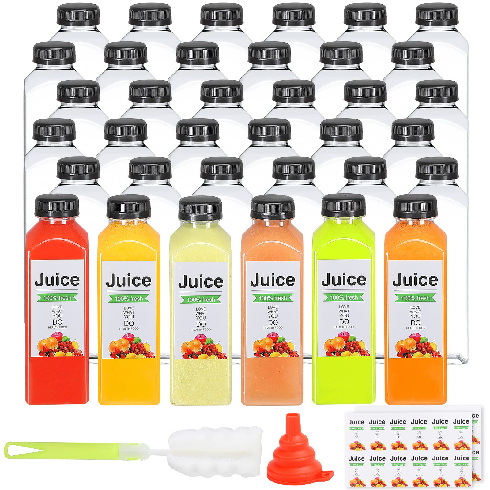 24-Pack 16oz Reusable Plastic Bottles with Lids - Clear Juice & Beverage Containers for Milk, Smoothies, Iced Coffee - Perfect for Meal Prep, Gym, Picnics & School Lunches