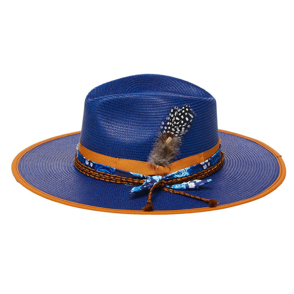 California Hats Aquamarine Wide Brim Straw Fedora Hat for Women - Summer Beach Sun Hat with UPF Protection, Fashionable Boho Hat for Outdoor Travel, Vacations and Music Festivals