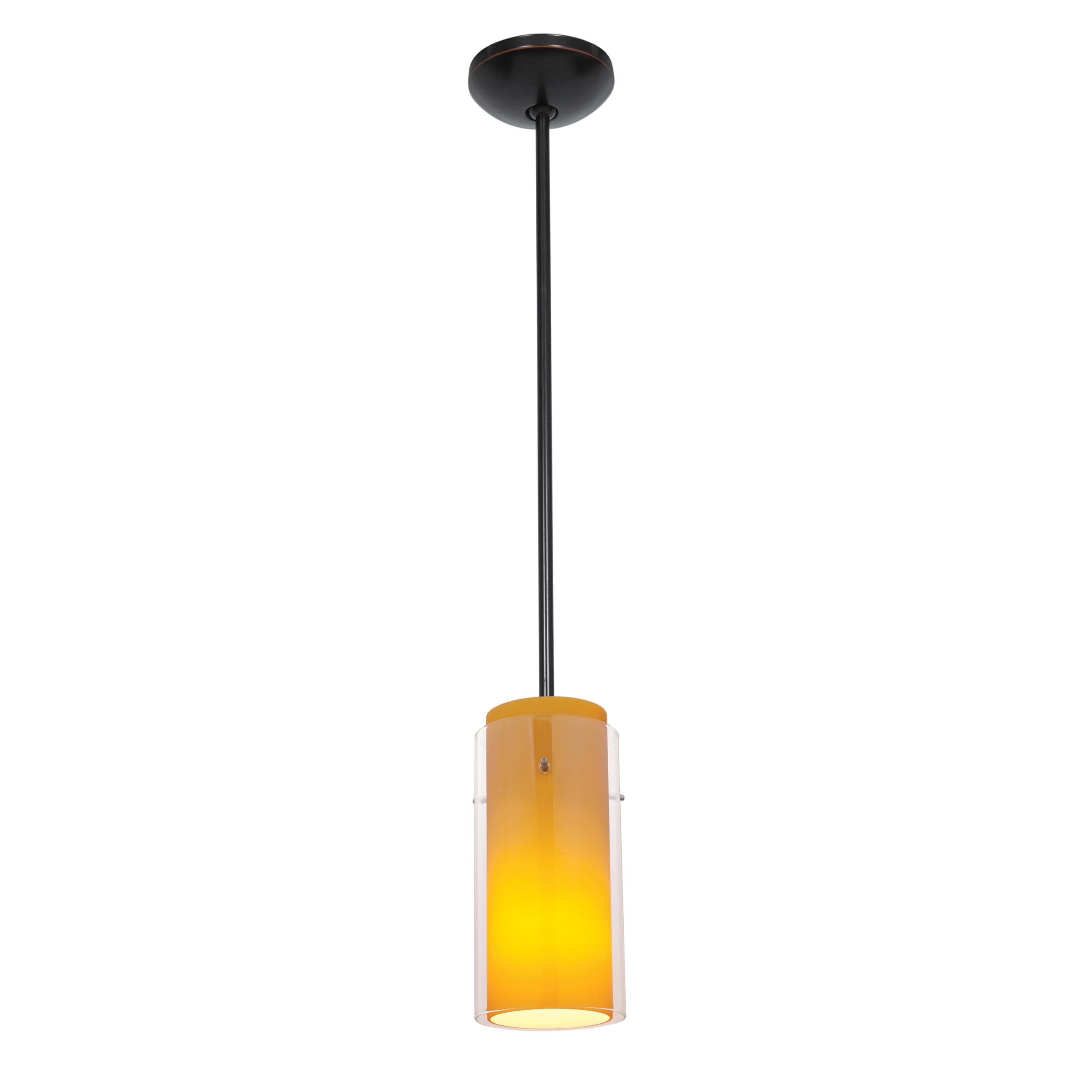 Glass Cylinder Pendant Light with Oil Rubbed Bronze Finish & Clear Amber Glass Shade - Modern Rod Mounting for Kitchen Island, Dining Room, or Entryway Lighting