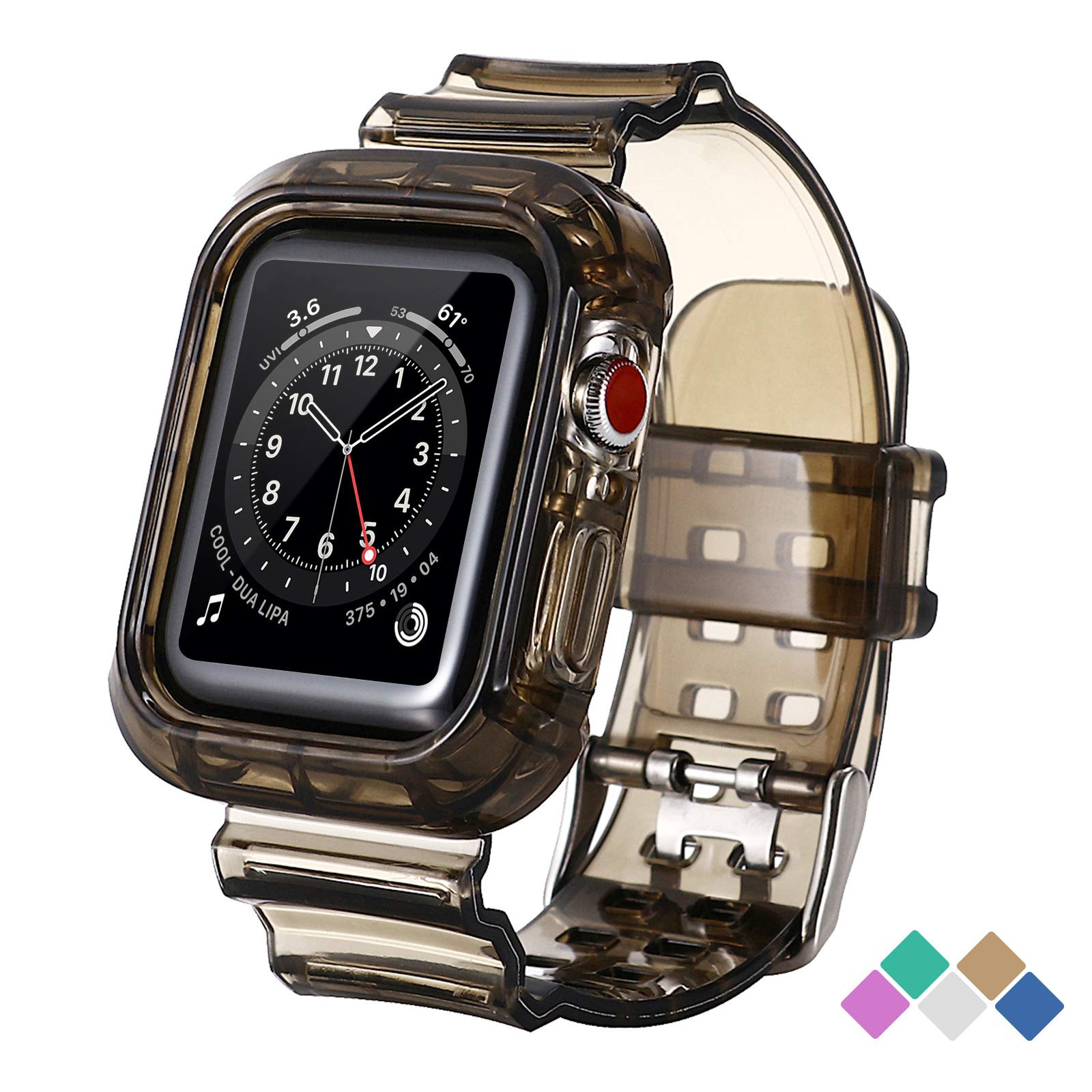 Premium Clear Shockproof Apple Watch Band with Bumper Case - Compatible with 38mm 40mm 42mm 44mm for Series SE/7/6/5/4/3/2/1 - Soft Durable Strap for Women & Men (Black 38/40/41mm) - Perfect for Workouts, Running & Everyday Wear