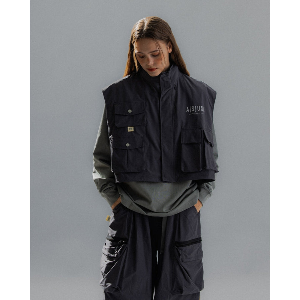 ASUSL 2-in-1 Multi-Pocket Jacket for Men & Women - Lightweight Water-Resistant Windbreaker with Detachable Hood (Charcoal) - Perfect for Hiking, Travel & Outdoor Activities