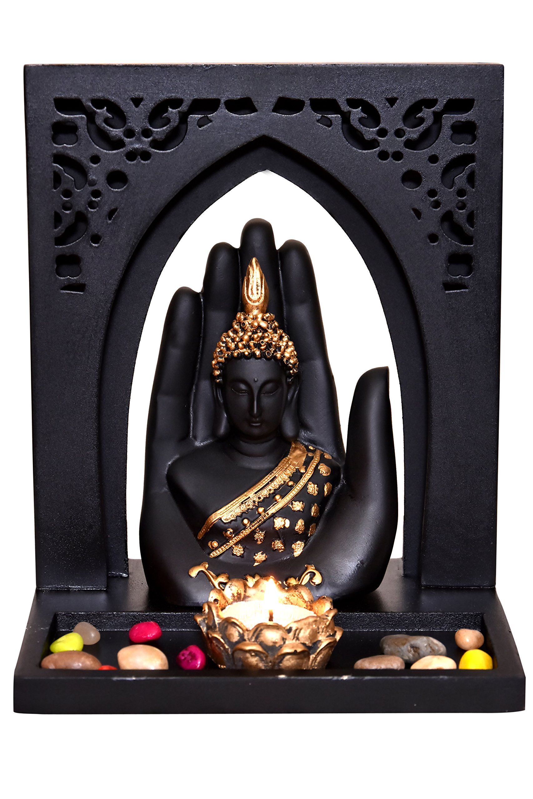 MARINER'S CREATION Hand-Carved Buddha Statue with Wooden Royal Tray | Spiritual Home Decor for Living Room & Meditation Space | Perfect Housewarming Gift for New Home & Office Blessing
