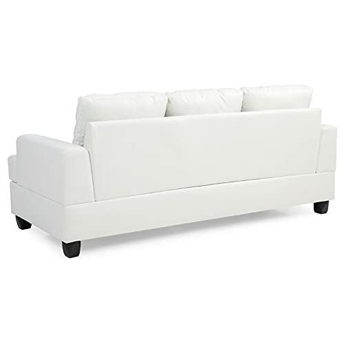 Glory Furniture Sandridge White Faux Leather Sofa - Modern Living Room Couch for Small Spaces & Apartments